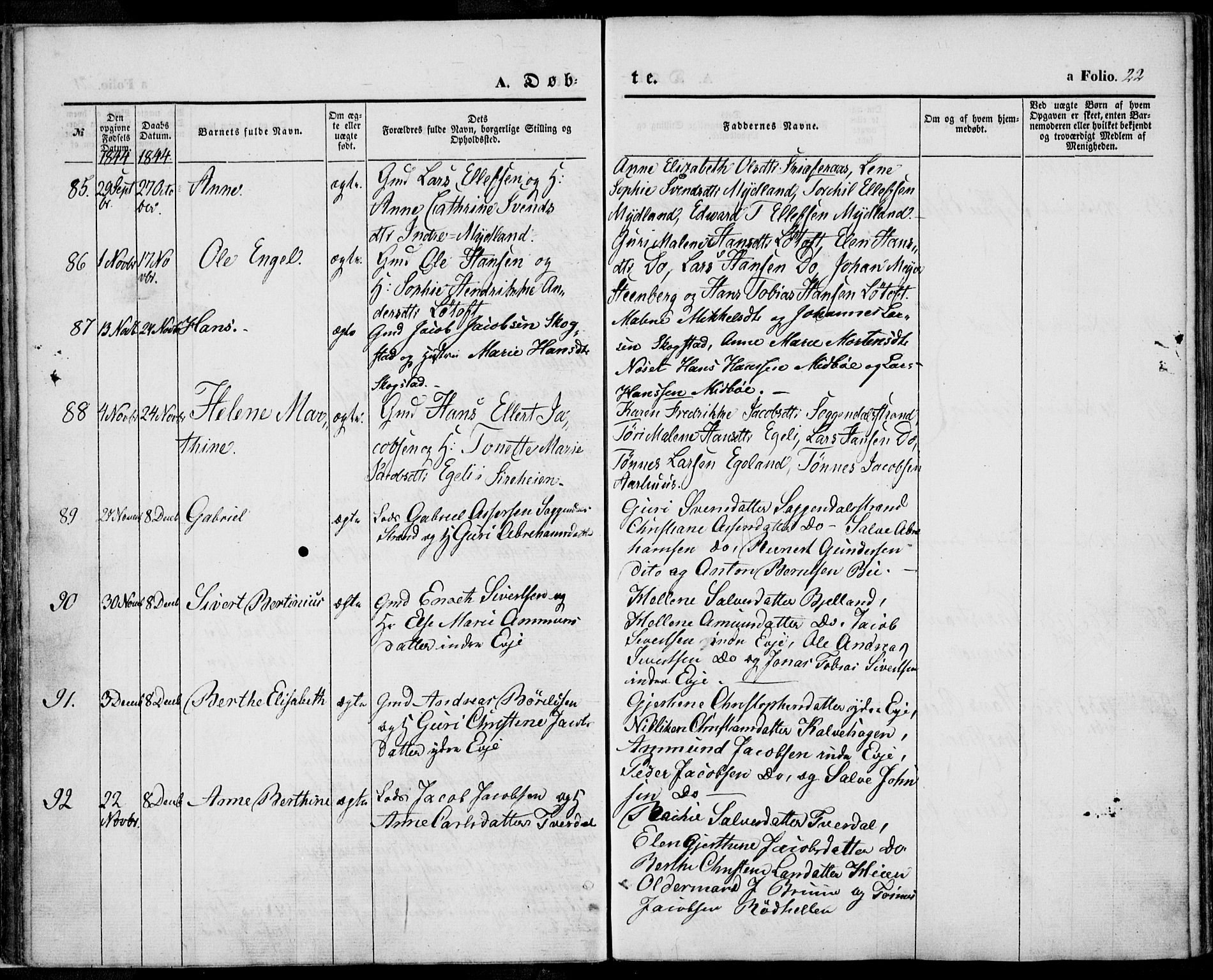 Sokndal sokneprestkontor, AV/SAST-A-101808: Ministerialbok nr. A 8.1, 1842-1857, s. 22