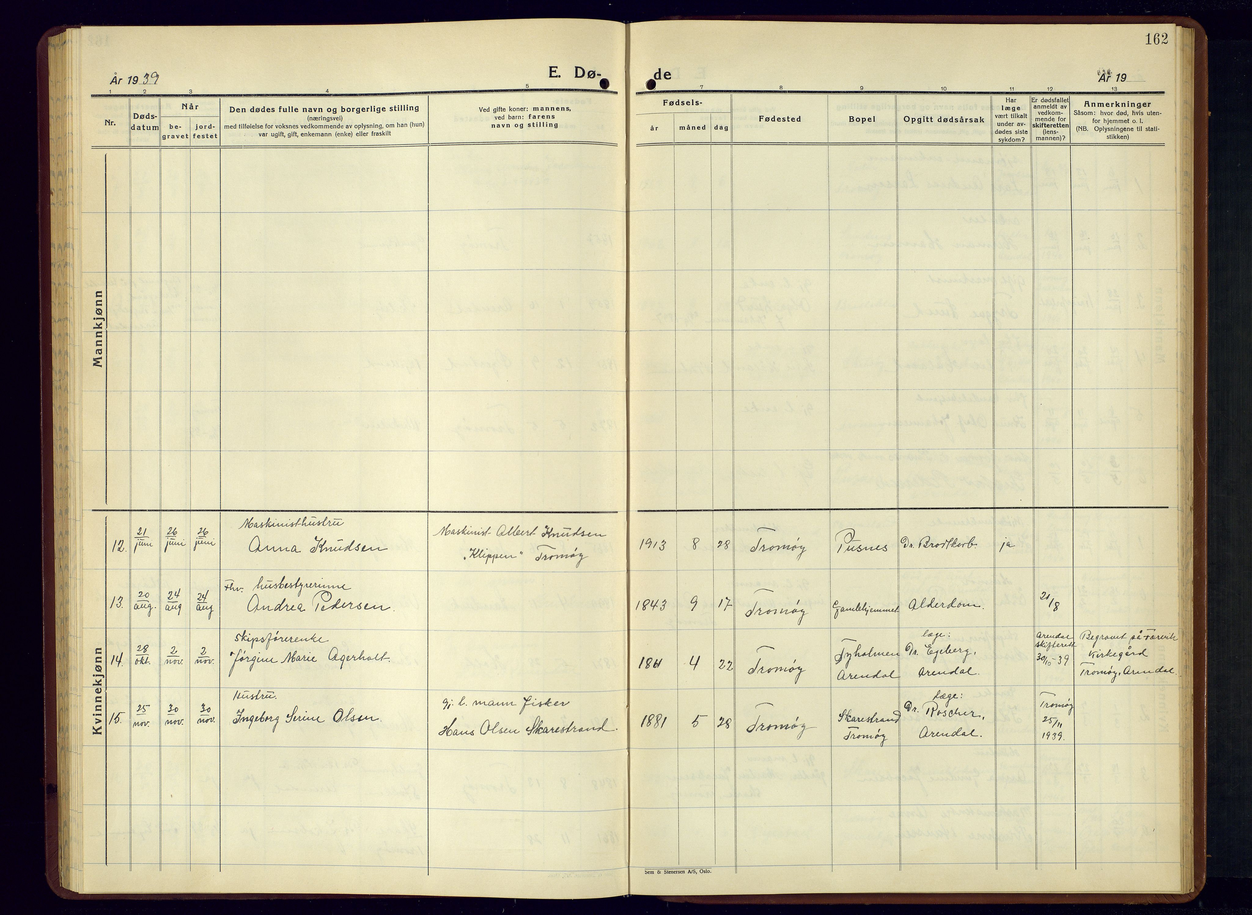 Tromøy sokneprestkontor, AV/SAK-1111-0041/F/Fb/L0009: Klokkerbok nr. B-9, 1938-1952, s. 162