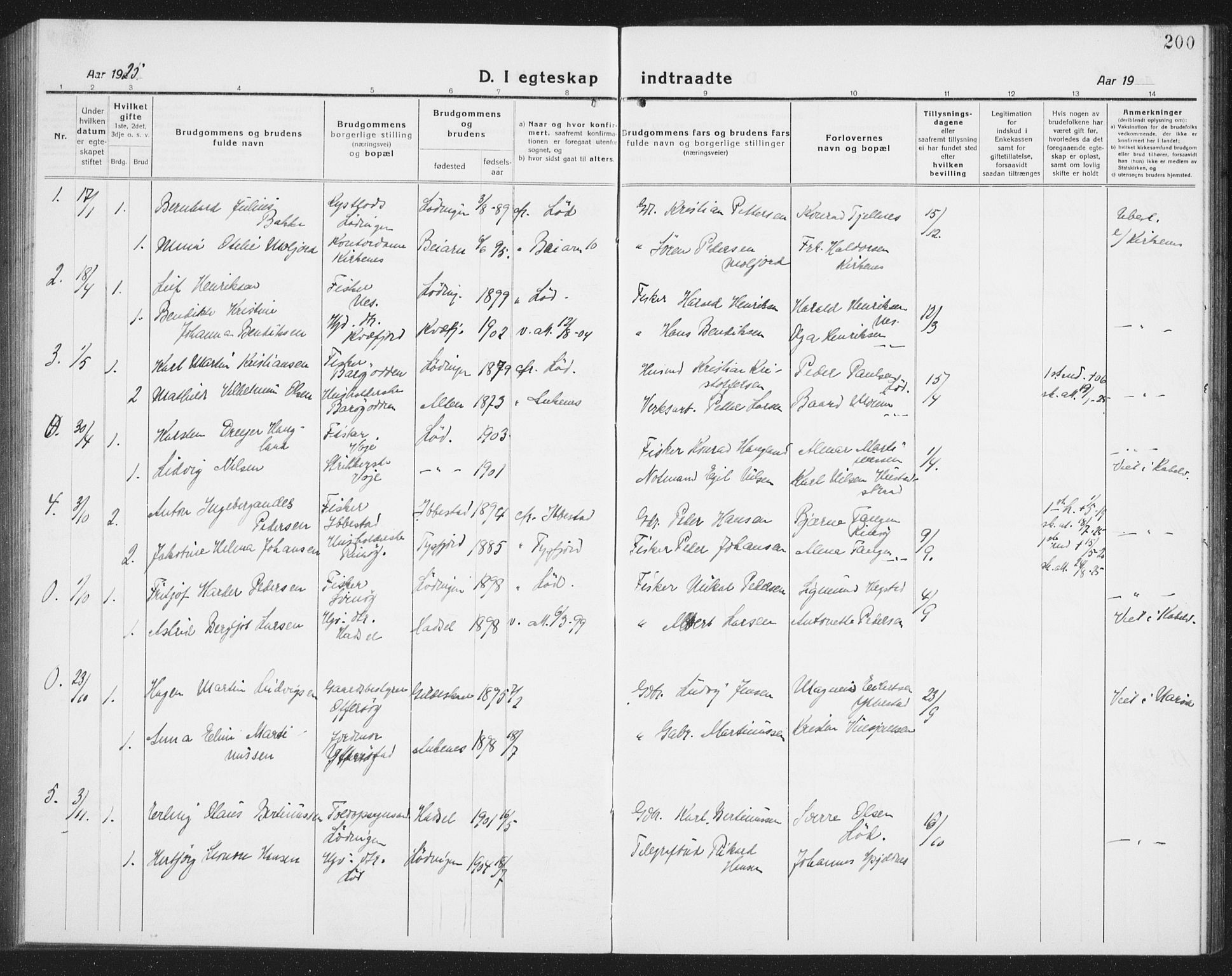 Ministerialprotokoller, klokkerbøker og fødselsregistre - Nordland, AV/SAT-A-1459/872/L1049: Klokkerbok nr. 872C05, 1920-1938, s. 200