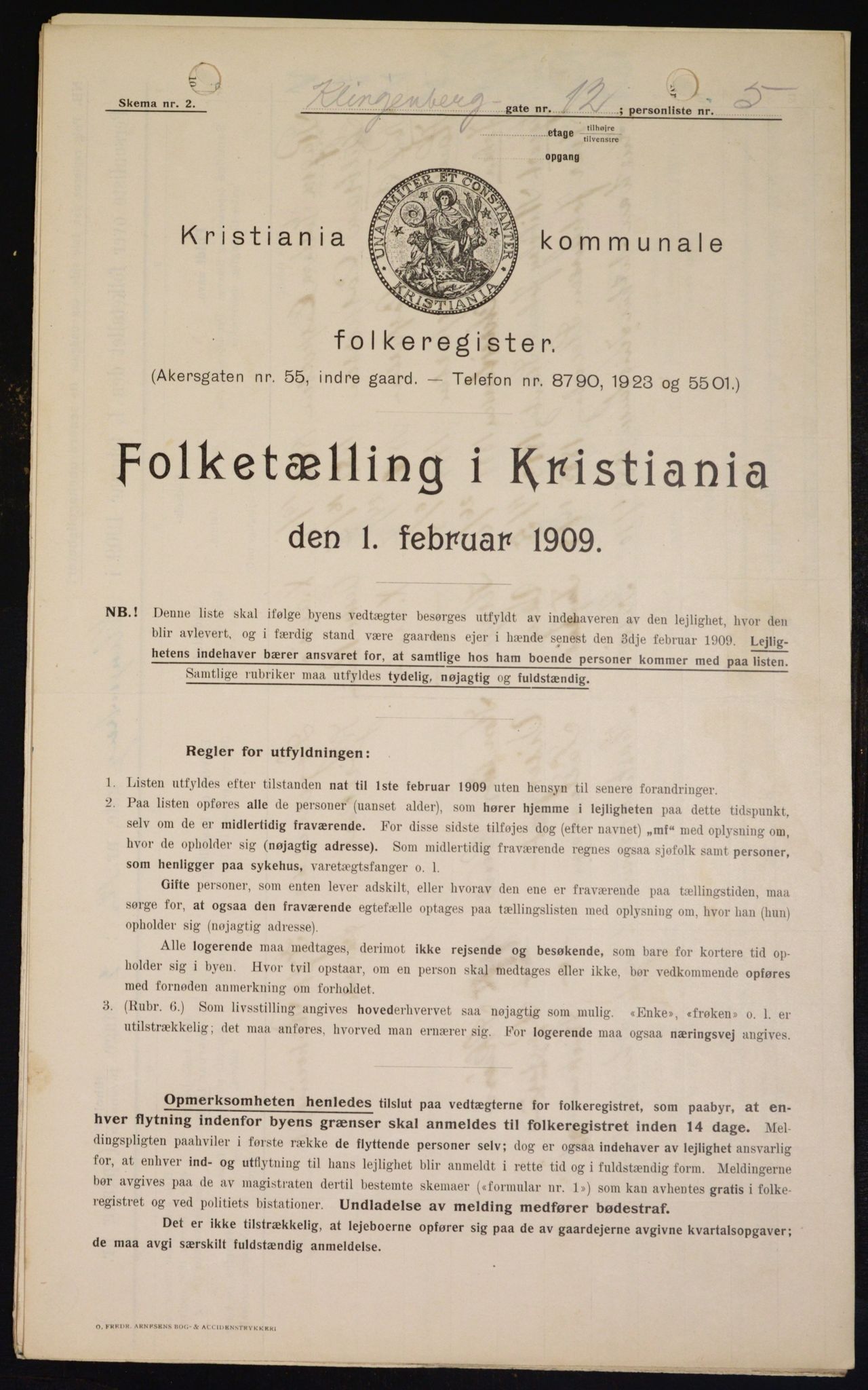 OBA, Kommunal folketelling 1.2.1909 for Kristiania kjøpstad, 1909, s. 47587