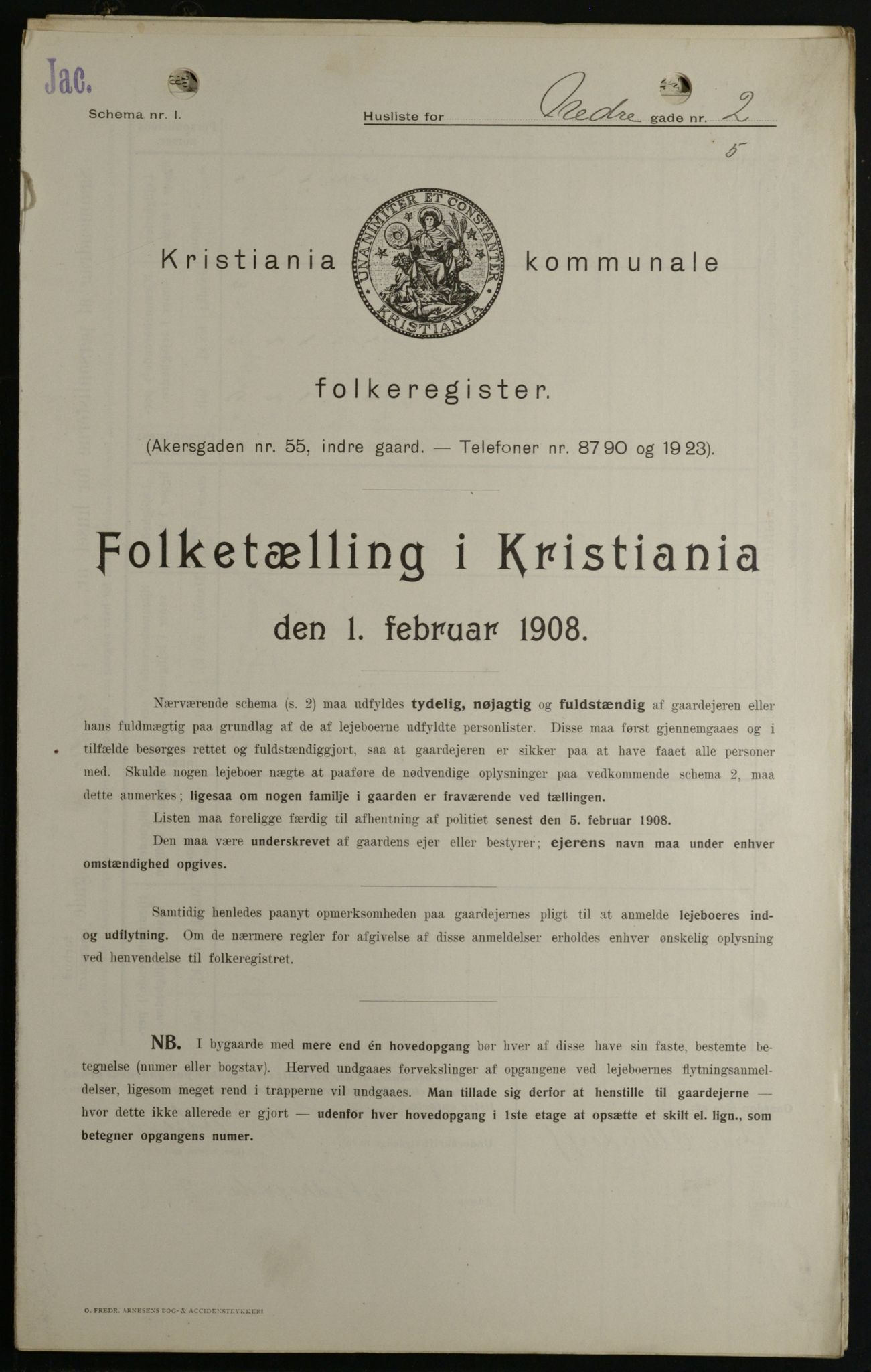 OBA, Kommunal folketelling 1.2.1908 for Kristiania kjøpstad, 1908, s. 61974