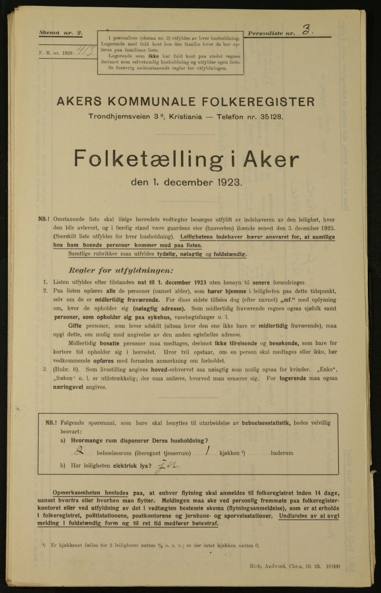 , Kommunal folketelling 1.12.1923 for Aker, 1923, s. 2580