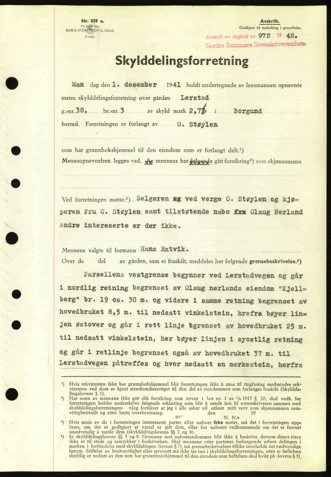 Nordre Sunnmøre sorenskriveri, SAT/A-0006/1/2/2C/2Ca: Pantebok nr. A13, 1942-1942, Dagboknr: 972/1942