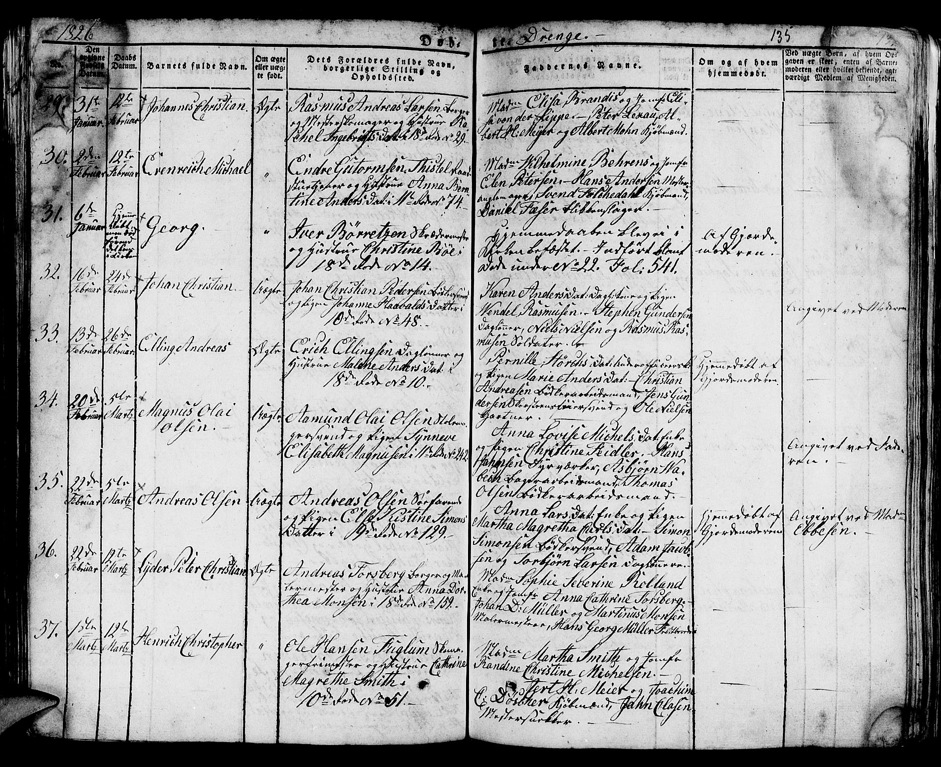 Domkirken sokneprestembete, AV/SAB-A-74801/H/Hab/L0005: Klokkerbok nr. A 5, 1821-1830, s. 135