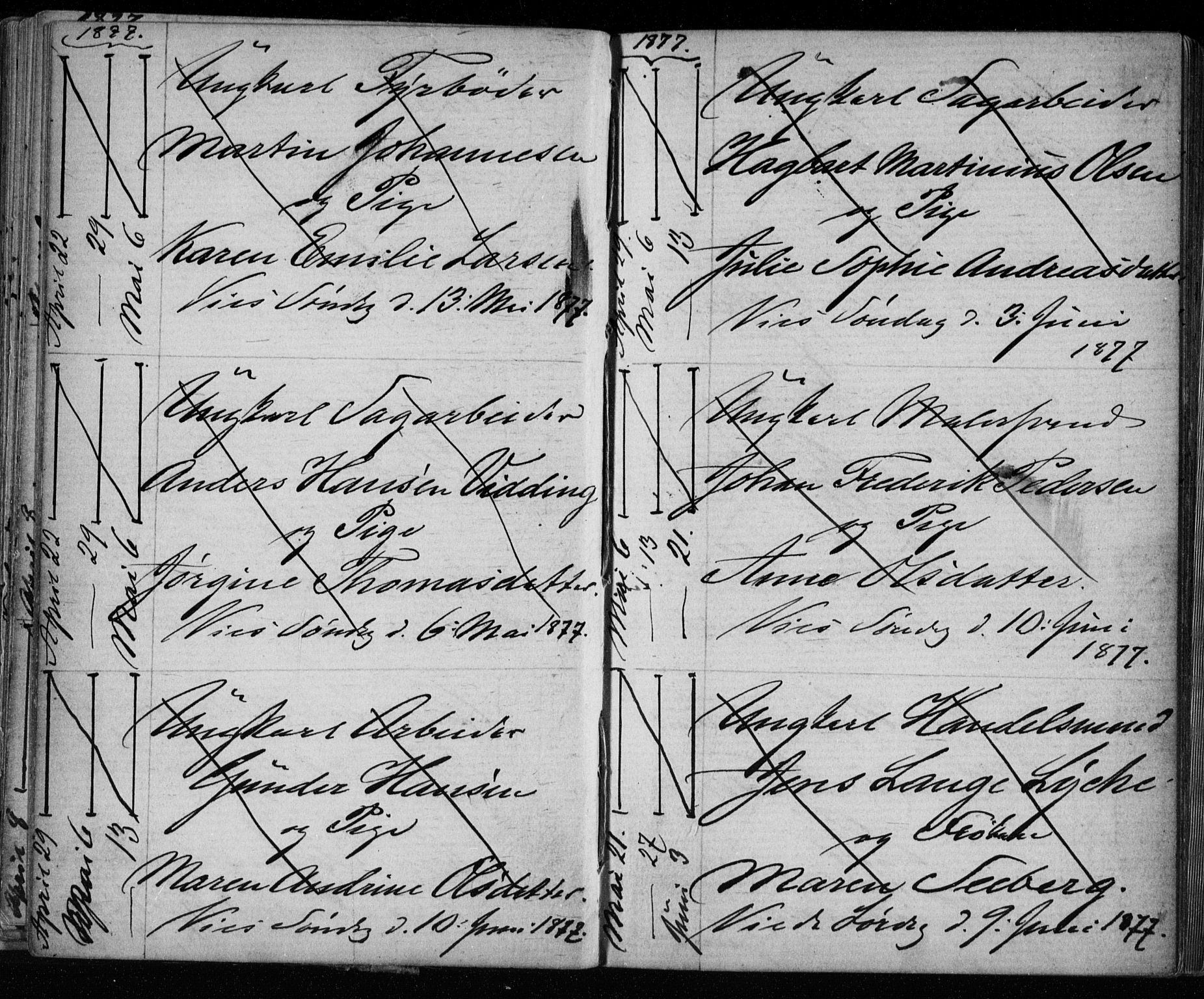 Bragernes kirkebøker, AV/SAKO-A-6/H/Ha/L0006: Lysningsprotokoll nr. 6, 1873-1896