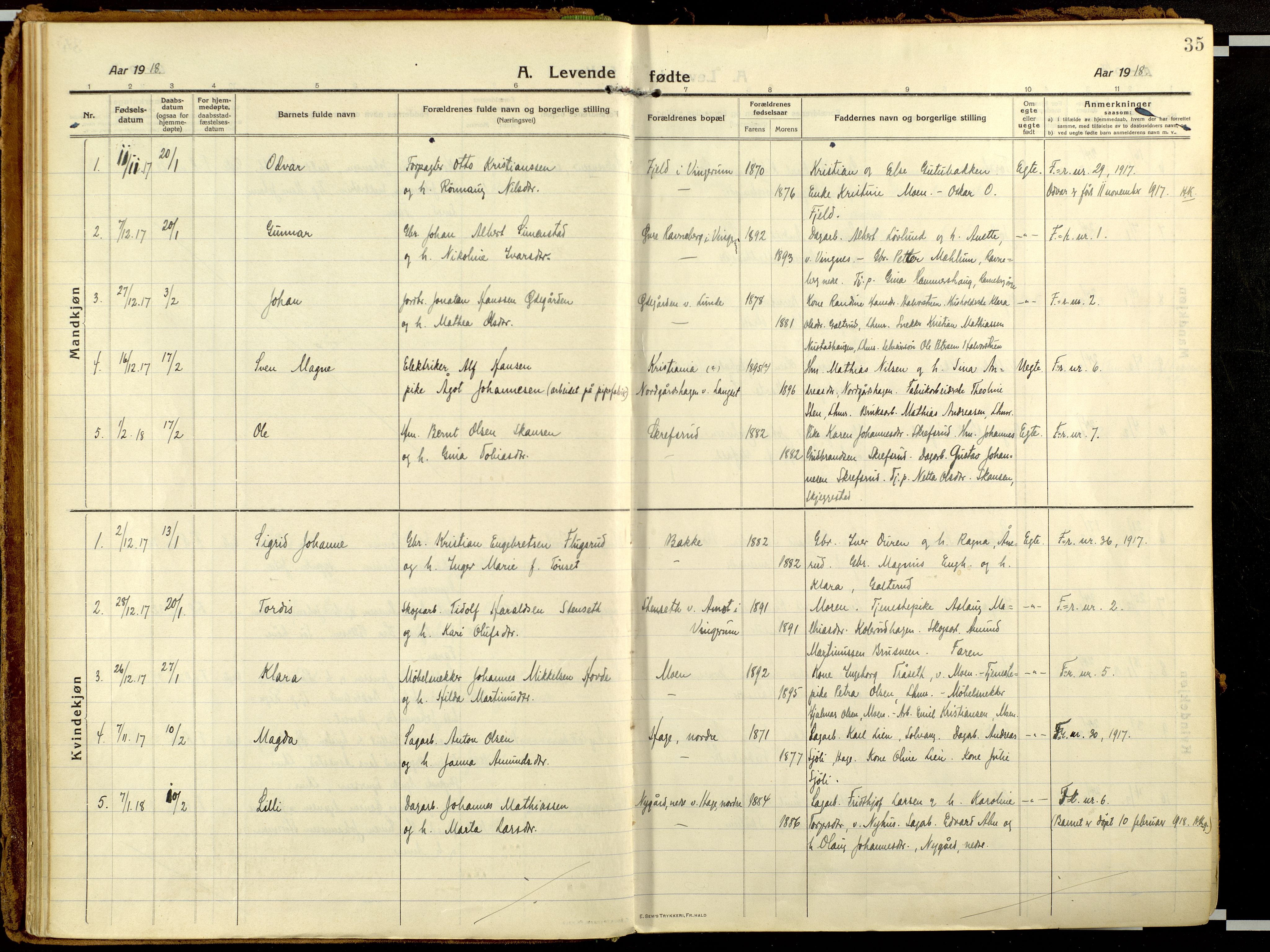 Fåberg prestekontor, AV/SAH-PREST-086/H/Ha/Haa/L0013: Ministerialbok nr. 13, 1913-1928, s. 35