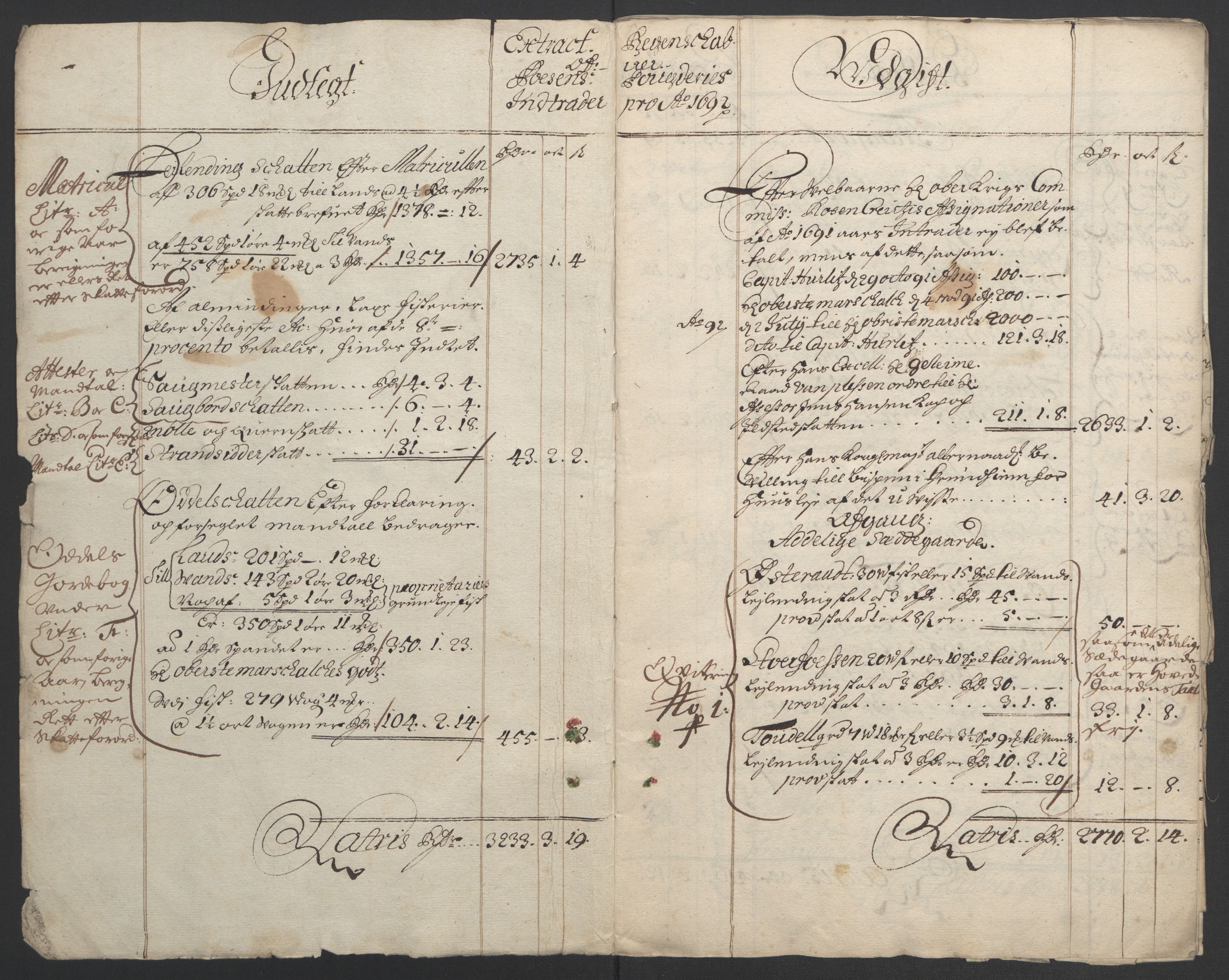 Rentekammeret inntil 1814, Reviderte regnskaper, Fogderegnskap, RA/EA-4092/R57/L3849: Fogderegnskap Fosen, 1692-1693, s. 4