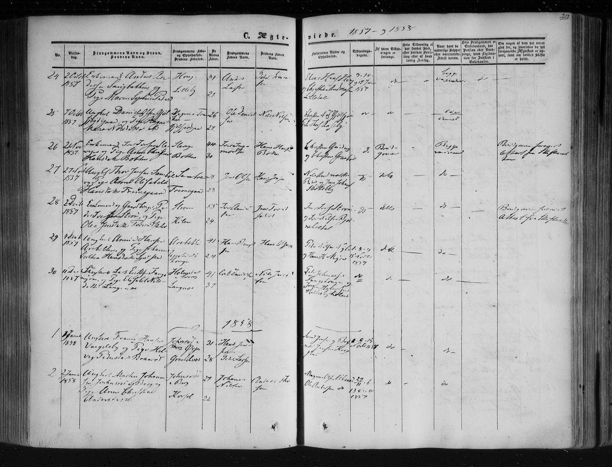 Aremark prestekontor Kirkebøker, AV/SAO-A-10899/F/Fc/L0003: Ministerialbok nr. III 3, 1850-1865, s. 212