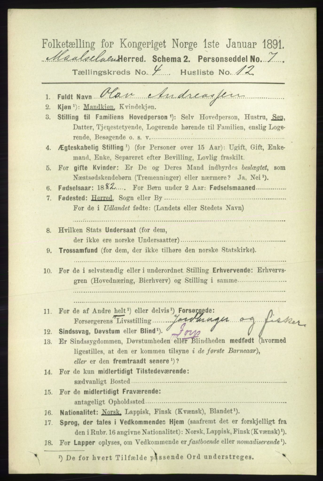 RA, Folketelling 1891 for 1924 Målselv herred, 1891, s. 1160