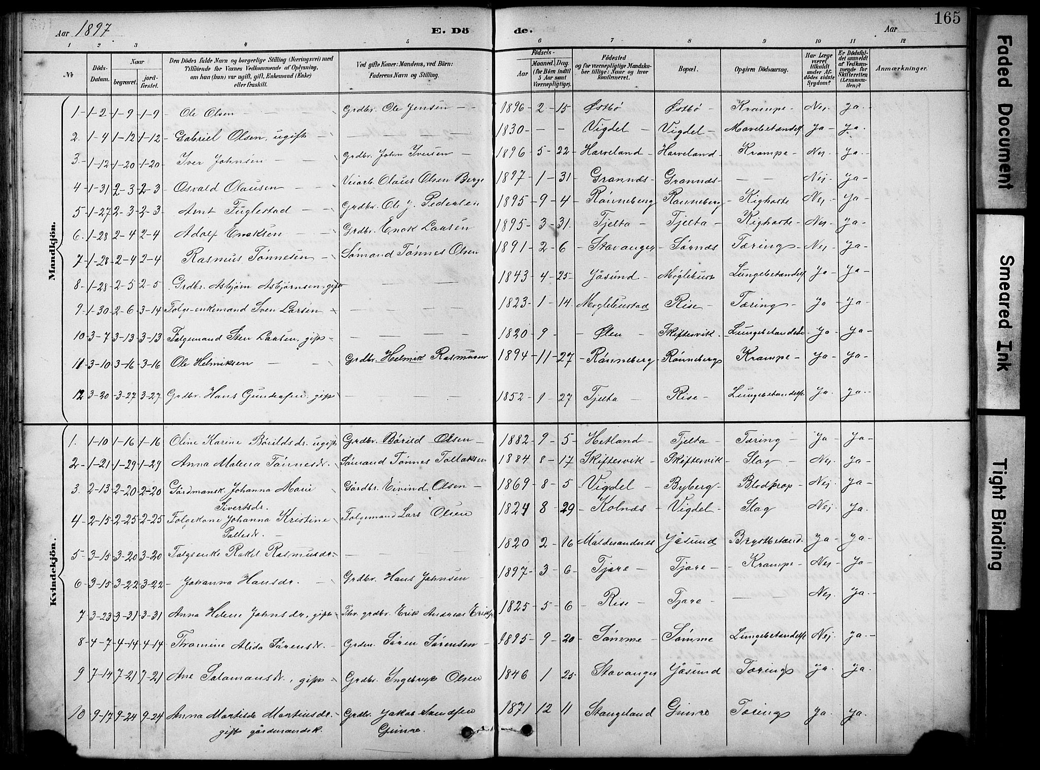 Håland sokneprestkontor, AV/SAST-A-101802/001/30BA/L0012: Ministerialbok nr. A 11, 1889-1900, s. 165