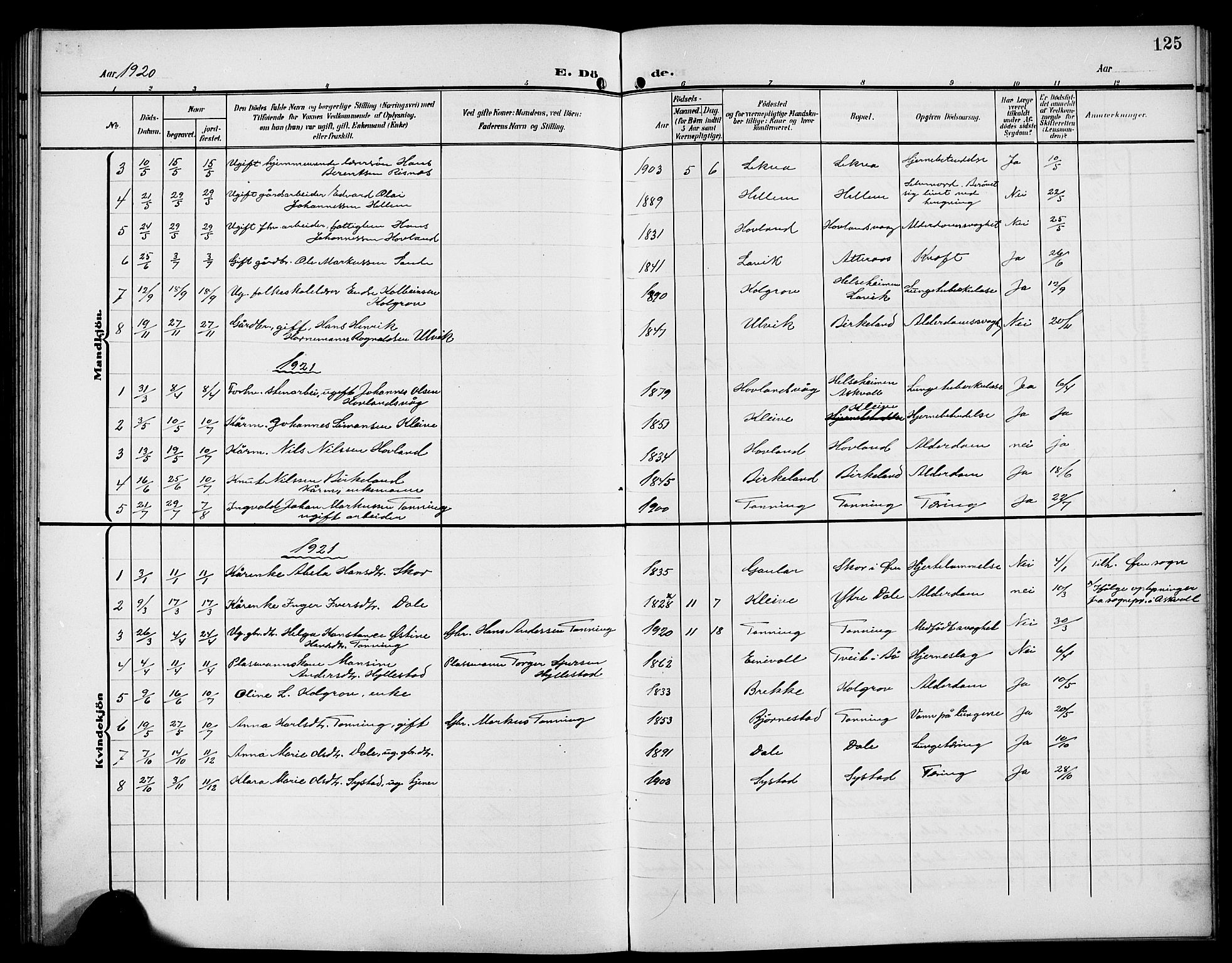 Hyllestad sokneprestembete, AV/SAB-A-80401: Klokkerbok nr. A 3, 1906-1925, s. 125