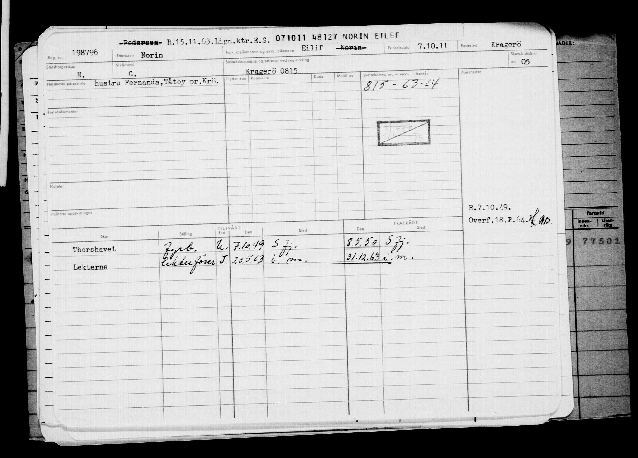 Direktoratet for sjømenn, AV/RA-S-3545/G/Gb/L0100: Hovedkort, 1911, s. 144