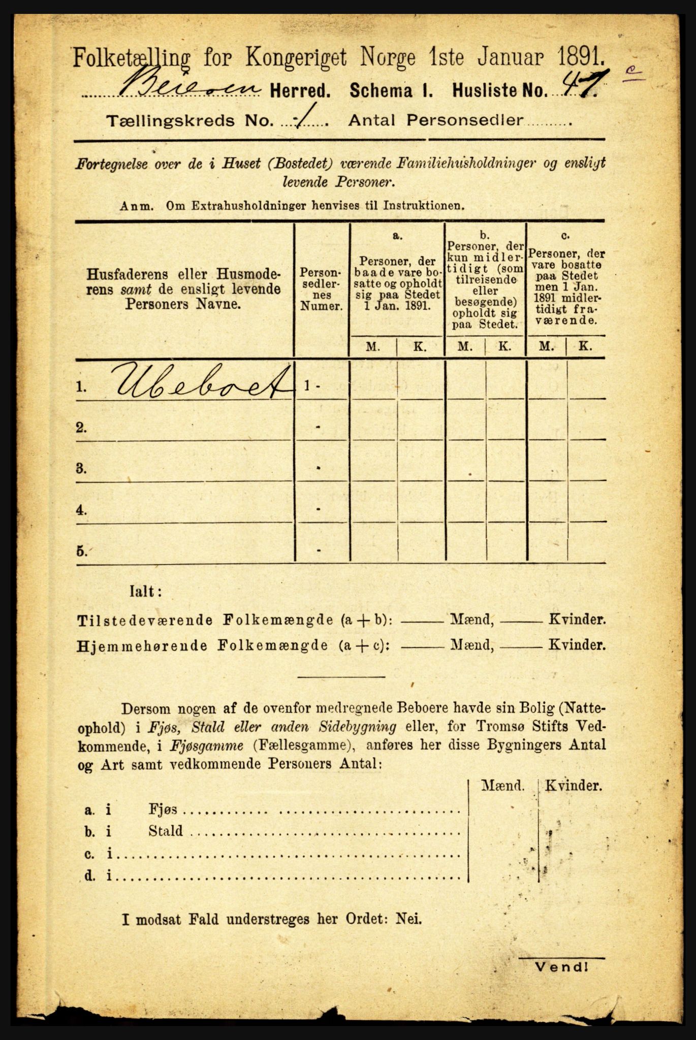 RA, Folketelling 1891 for 1839 Beiarn herred, 1891, s. 62