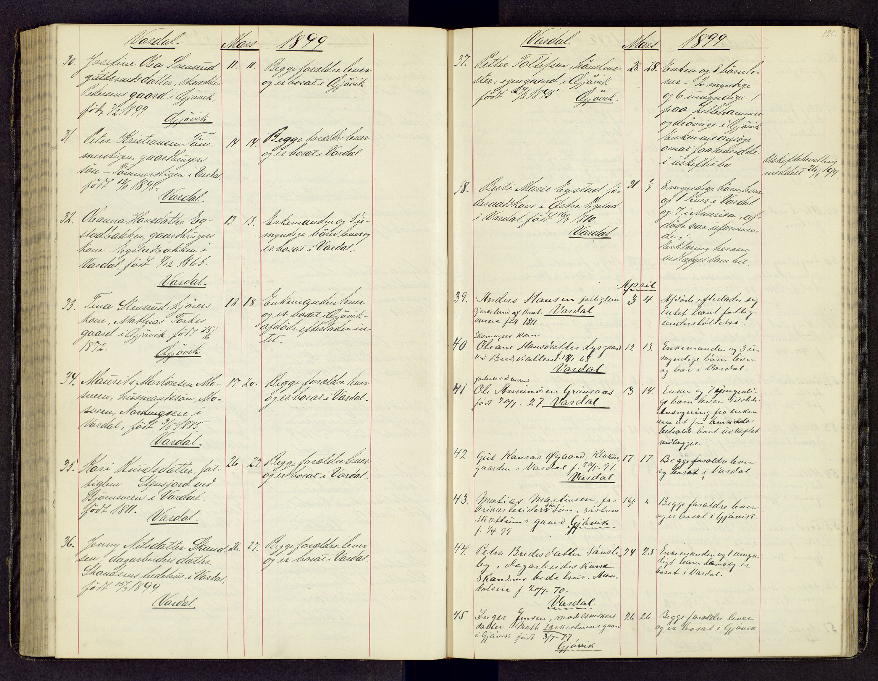 Toten tingrett, SAH/TING-006/J/Jl/L0003: Dødsfallsjournal, 1893-1908, s. 125b-126a