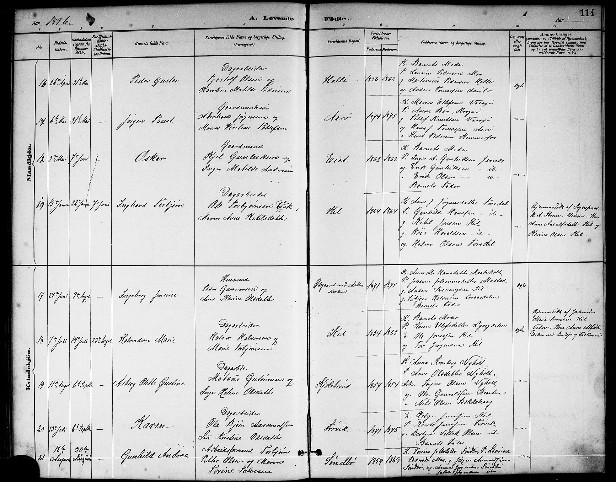 Sannidal kirkebøker, AV/SAKO-A-296/G/Ga/L0003: Klokkerbok nr. 3, 1887-1922, s. 114