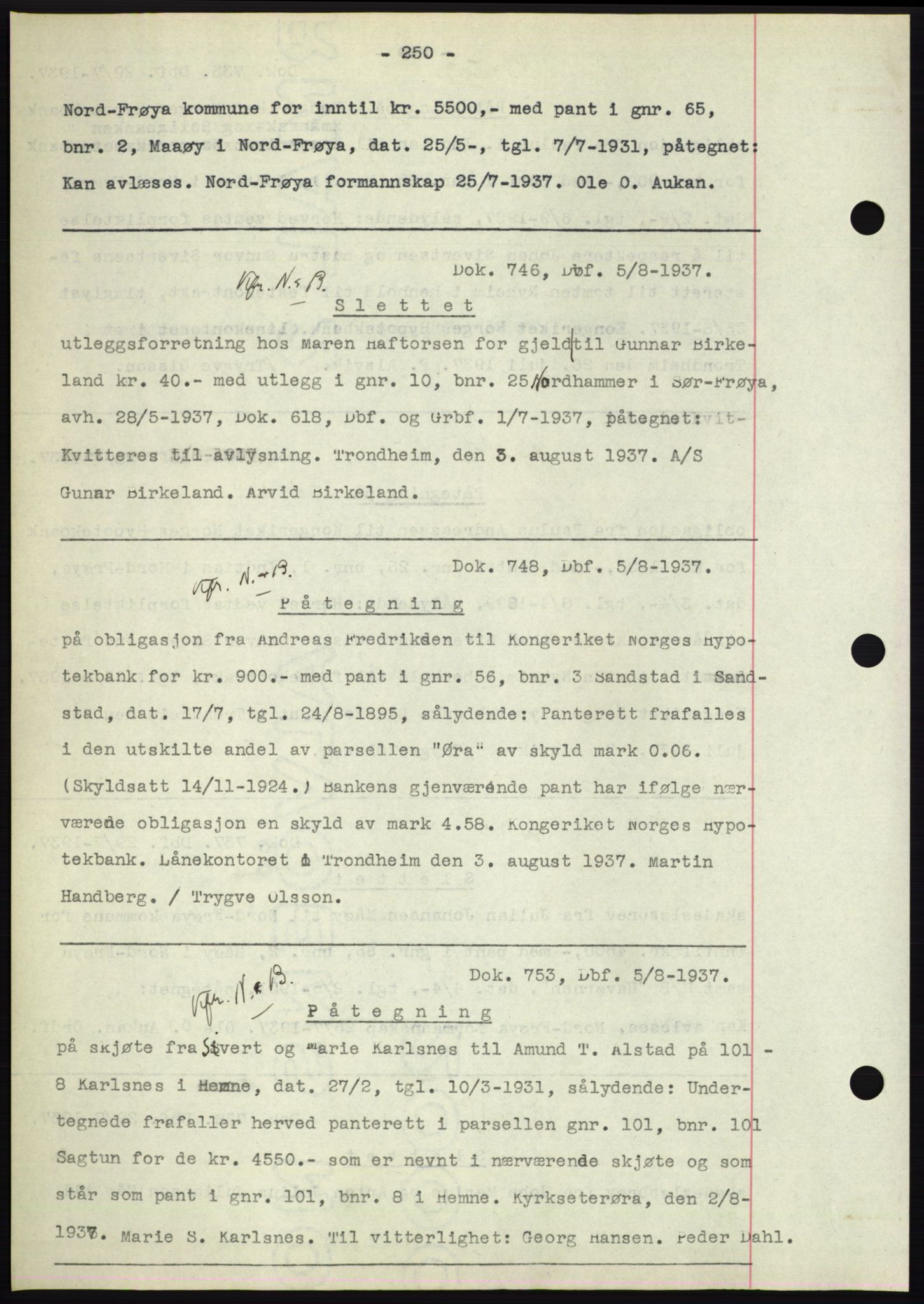 Hitra sorenskriveri, AV/SAT-A-0018/2/2C/2Ca: Pantebok nr. C1, 1936-1945, Dagboknr: 746/1937