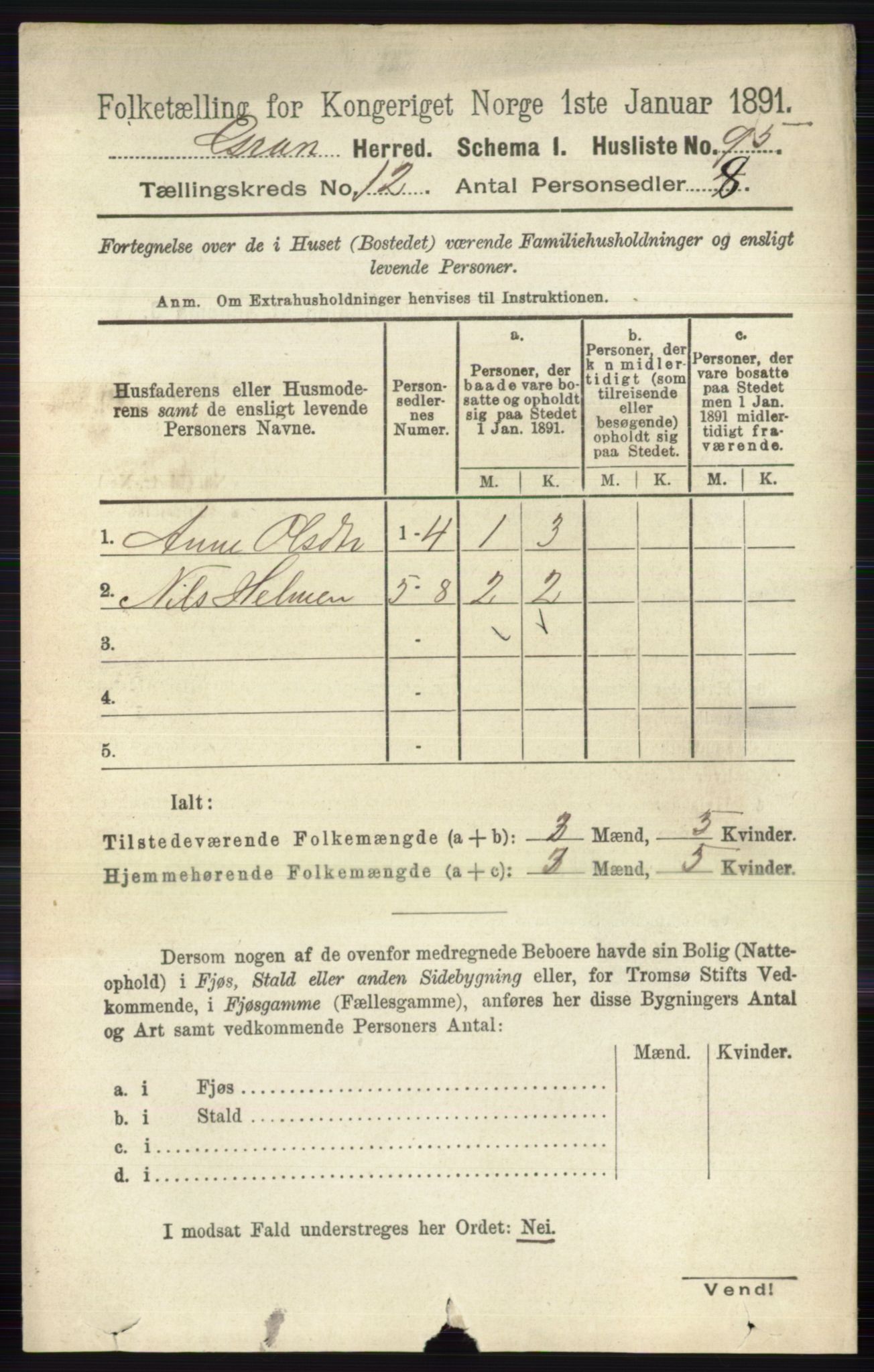 RA, Folketelling 1891 for 0534 Gran herred, 1891, s. 6174