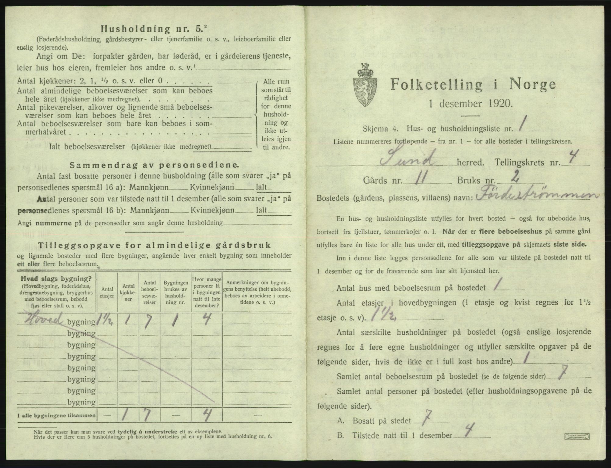 SAB, Folketelling 1920 for 1245 Sund herred, 1920, s. 283