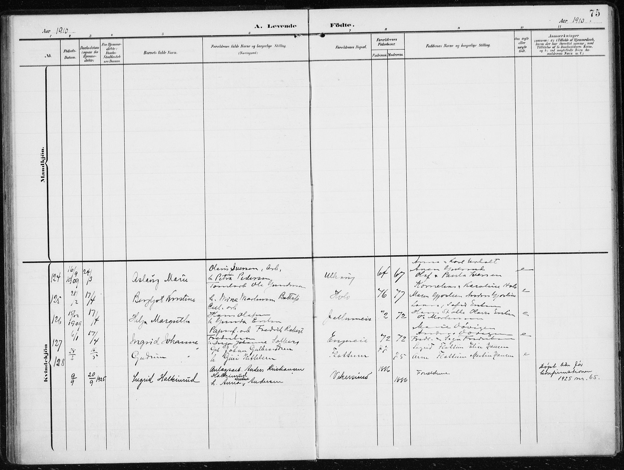 Modum kirkebøker, AV/SAKO-A-234/F/Fa/L0014a: Ministerialbok nr. 14A, 1906-1918, s. 75