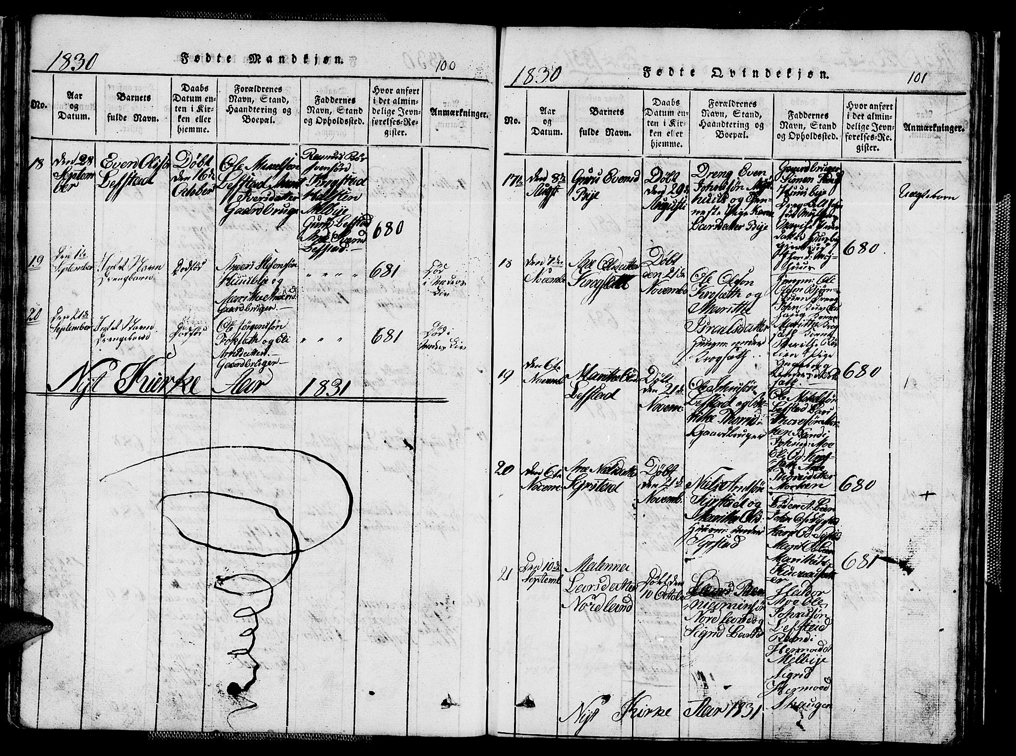 Ministerialprotokoller, klokkerbøker og fødselsregistre - Sør-Trøndelag, AV/SAT-A-1456/667/L0796: Klokkerbok nr. 667C01, 1817-1836, s. 100-101