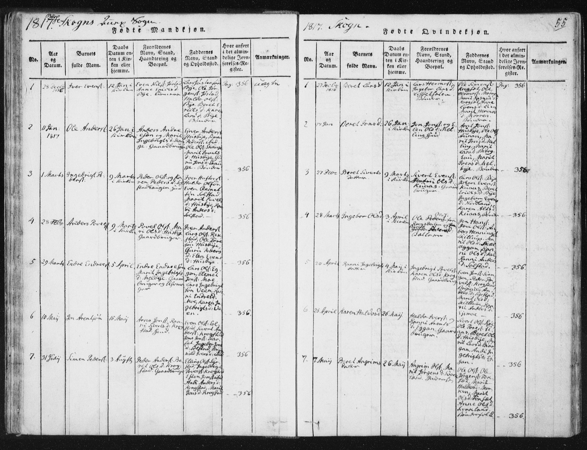 Ministerialprotokoller, klokkerbøker og fødselsregistre - Sør-Trøndelag, AV/SAT-A-1456/665/L0770: Ministerialbok nr. 665A05, 1817-1829, s. 55