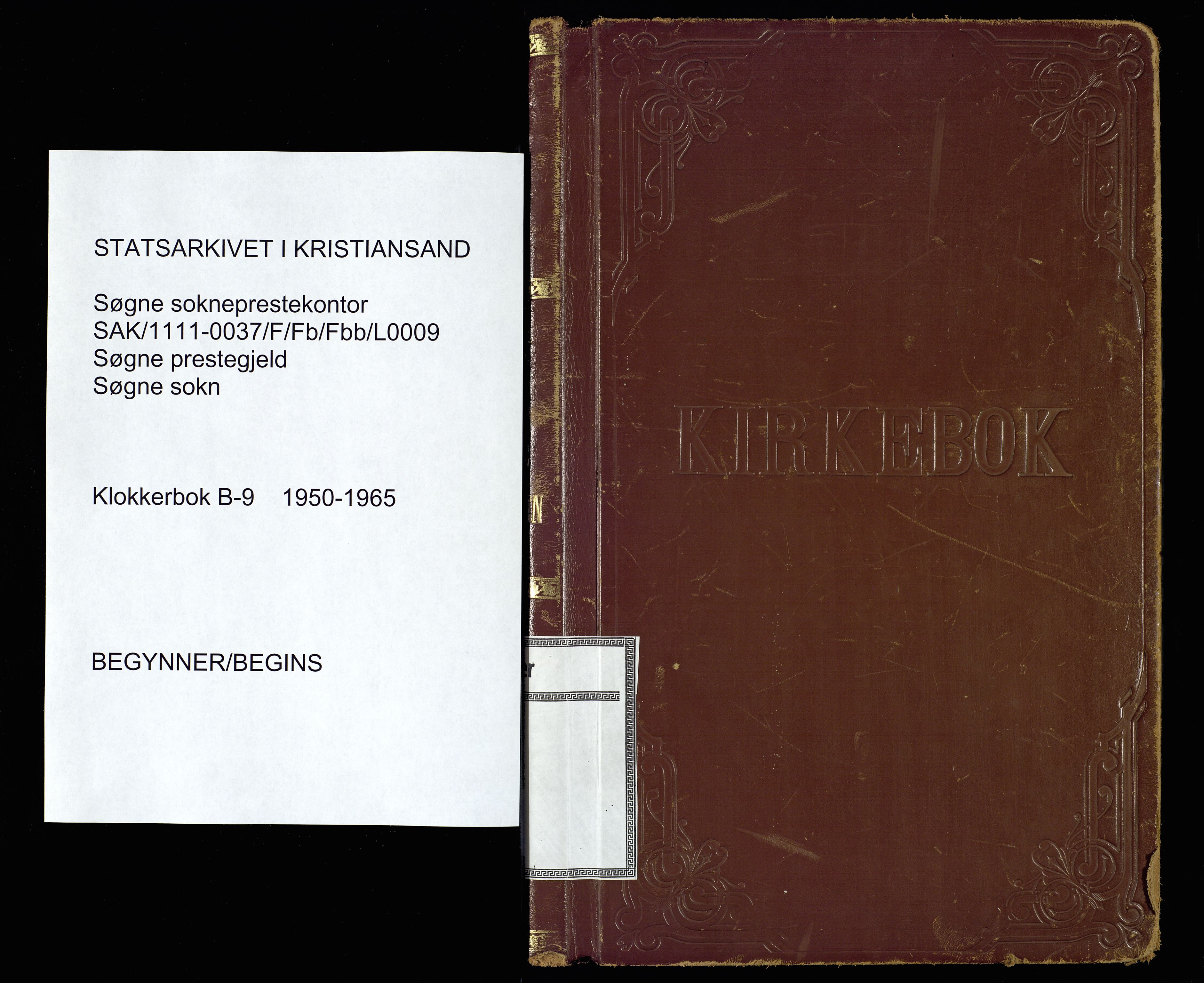 Søgne sokneprestkontor, SAK/1111-0037/F/Fb/Fbb/L0009: Klokkerbok nr. B-9, 1950-1965