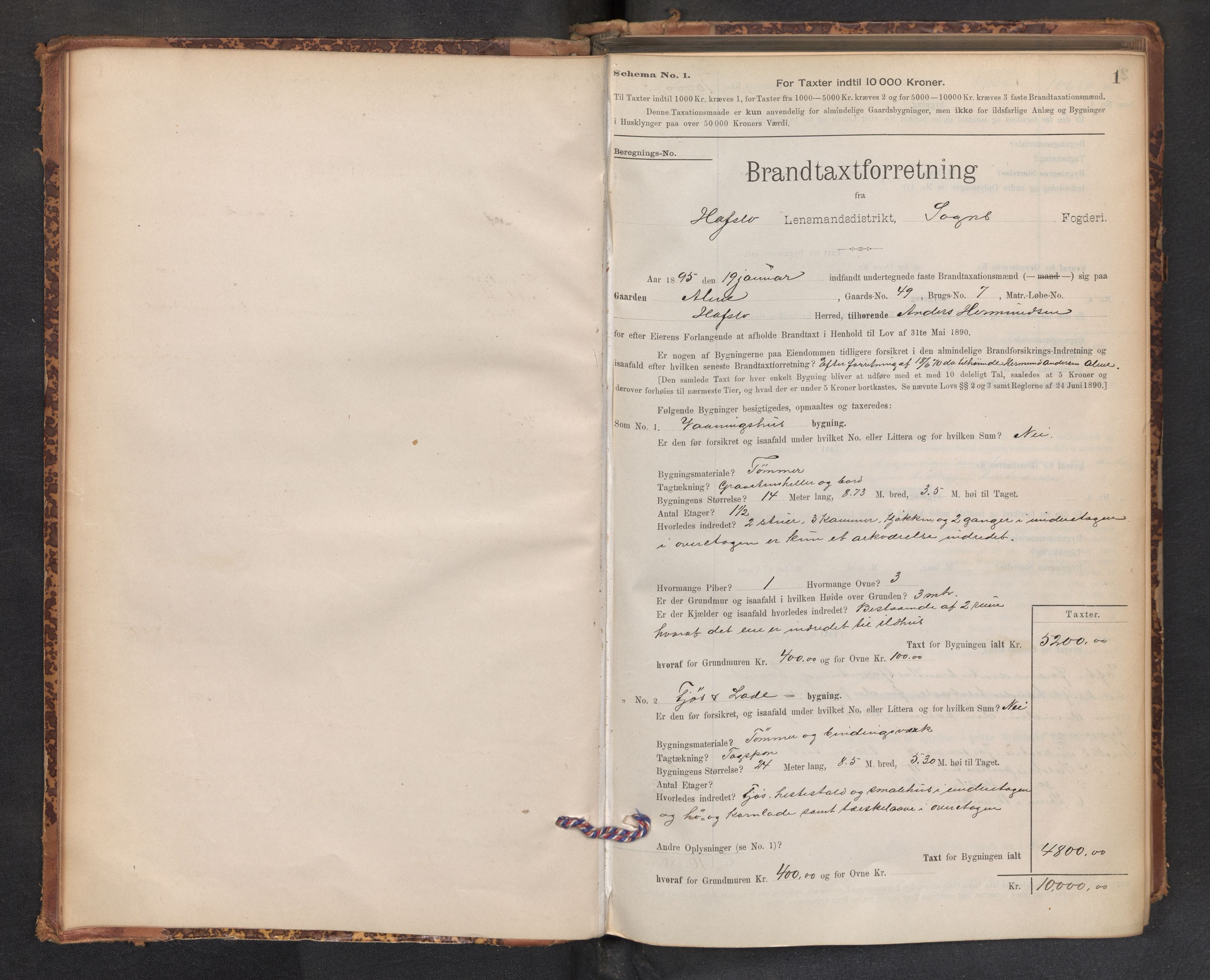 Lensmannen i Hafslo, SAB/A-28001/0012/L0006: Branntakstprotokoll, skjematakst, 1895-1904, s. 1