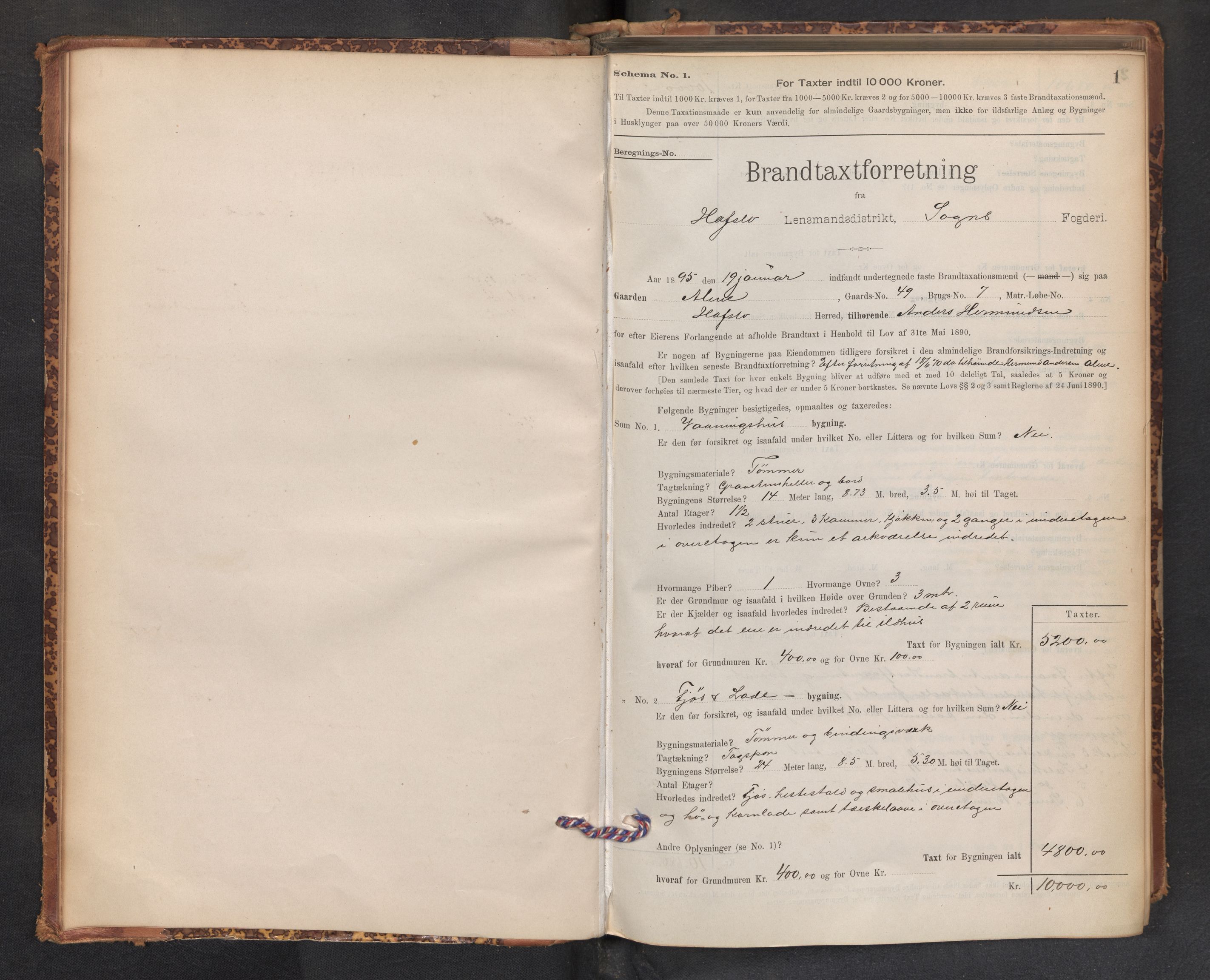 Lensmannen i Hafslo, AV/SAB-A-28001/0012/L0006: Branntakstprotokoll, skjematakst, 1895-1904, s. 1