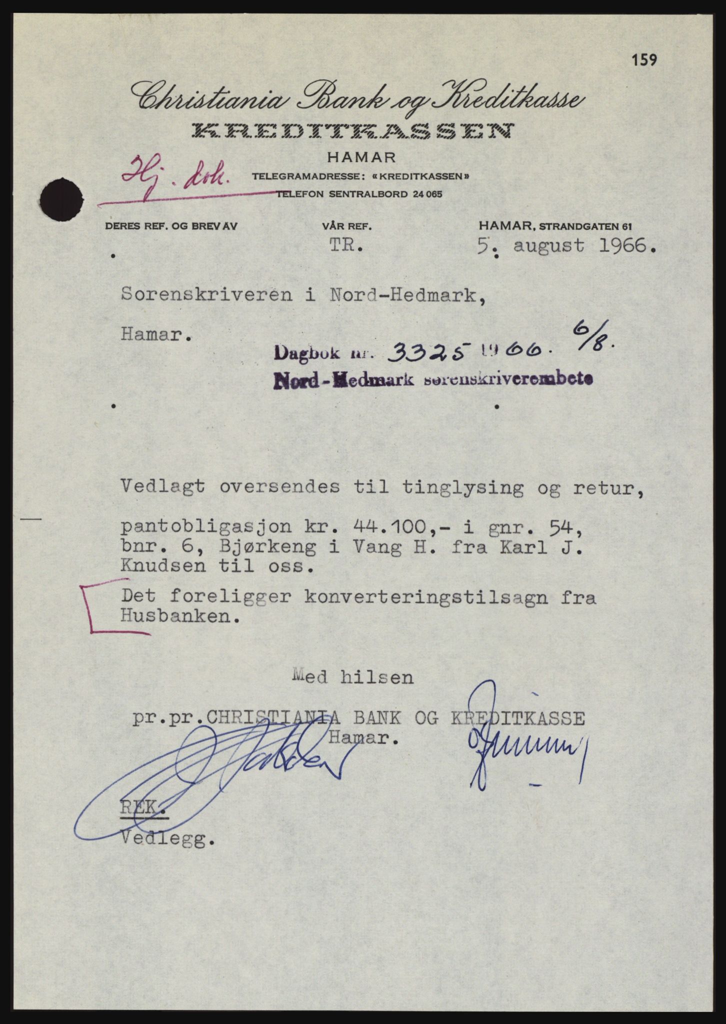 Nord-Hedmark sorenskriveri, SAH/TING-012/H/Hc/L0024: Pantebok nr. 24, 1966-1966, Dagboknr: 3325/1966