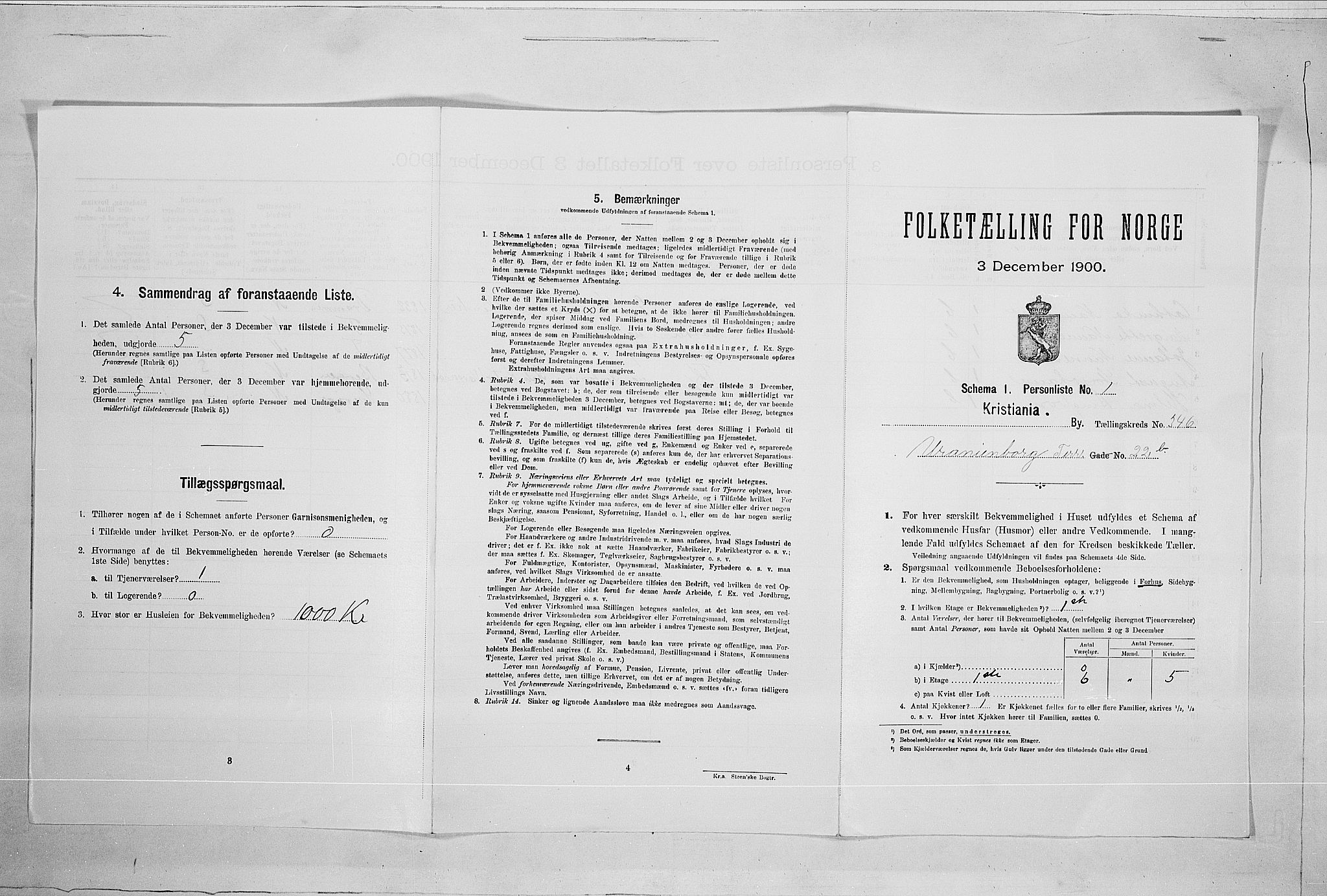 SAO, Folketelling 1900 for 0301 Kristiania kjøpstad, 1900, s. 108124