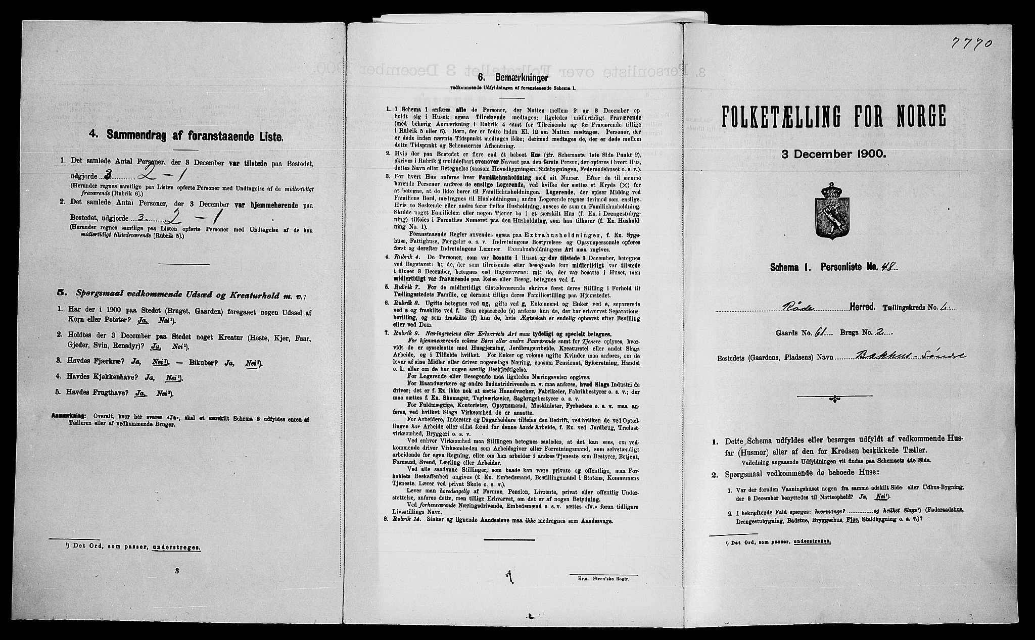 SAO, Folketelling 1900 for 0135 Råde herred, 1900