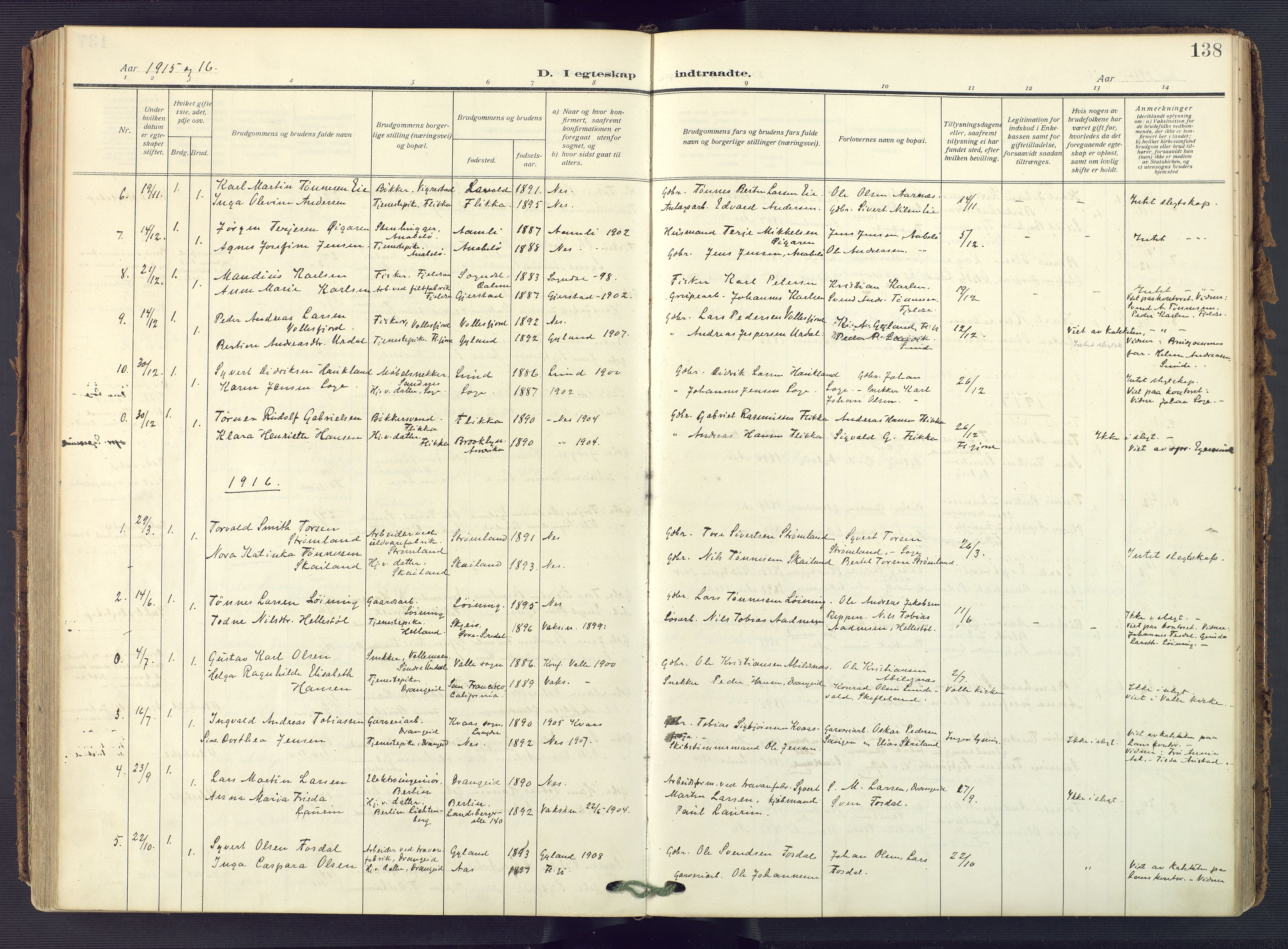 Flekkefjord sokneprestkontor, AV/SAK-1111-0012/F/Fa/Fac/L0010: Ministerialbok nr. A 10, 1910-1927, s. 138