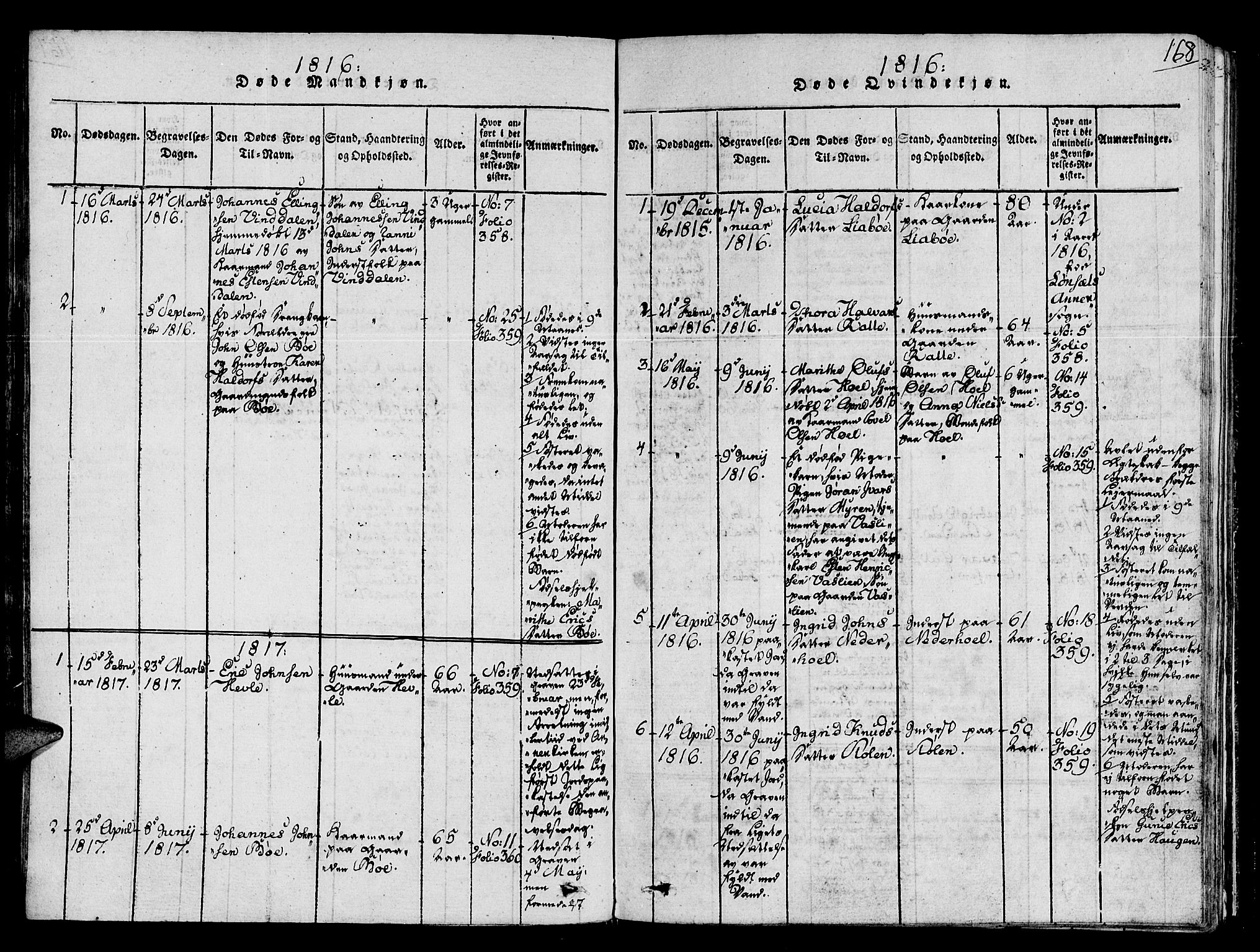 Ministerialprotokoller, klokkerbøker og fødselsregistre - Sør-Trøndelag, AV/SAT-A-1456/678/L0896: Ministerialbok nr. 678A05 /2, 1816-1821, s. 168