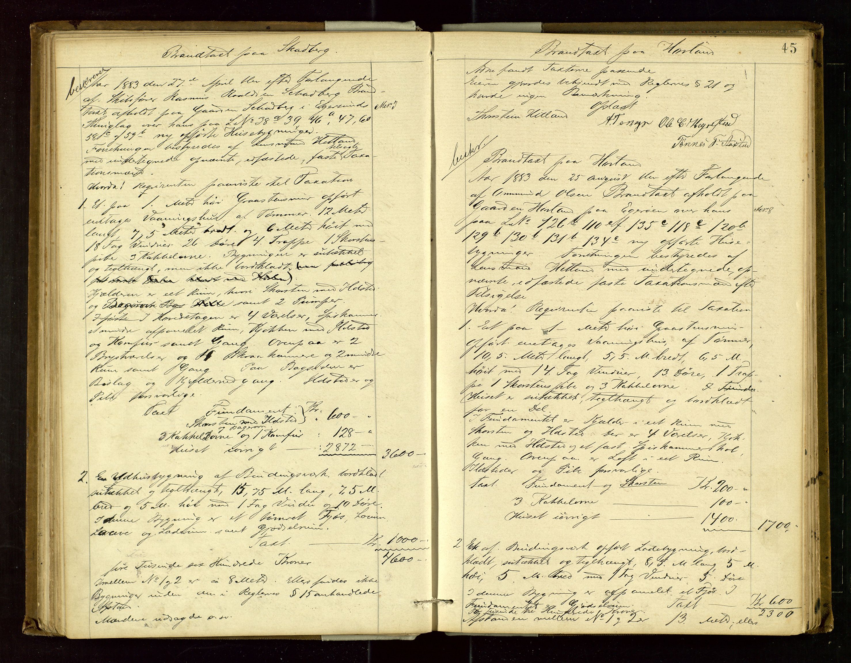 Eigersund lensmannskontor, SAST/A-100171/Goa/L0003: "Brandtaxations-protokol", 1876-1893, s. 44b-45a