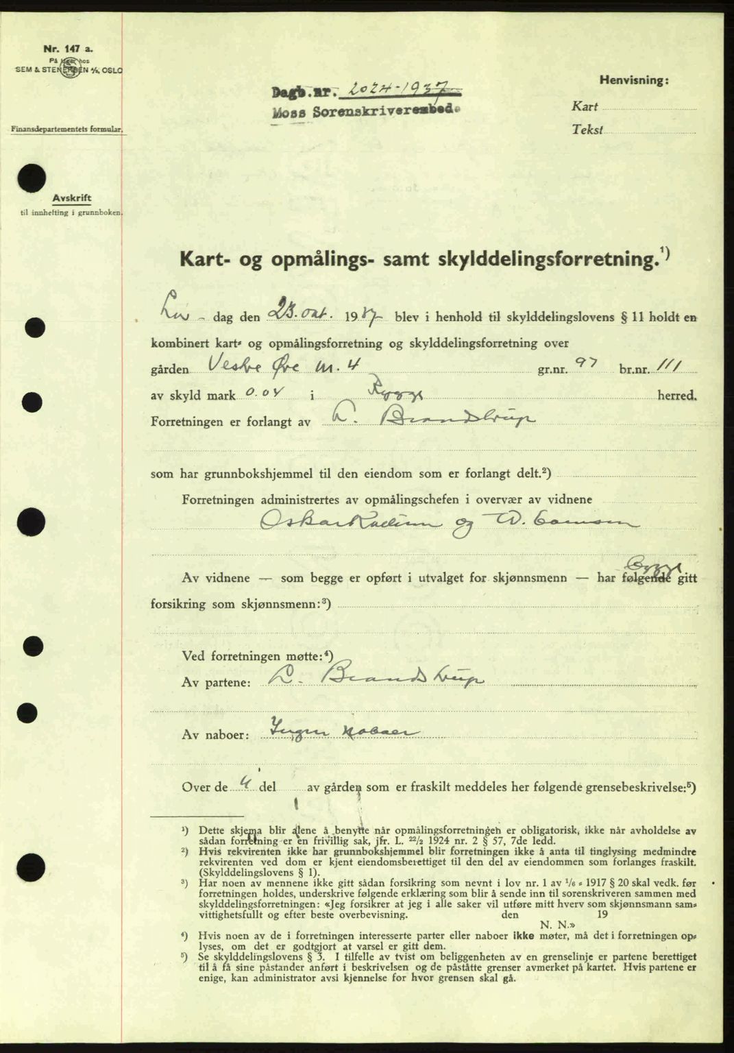 Moss sorenskriveri, SAO/A-10168: Pantebok nr. A3, 1937-1938, Dagboknr: 2024/1937