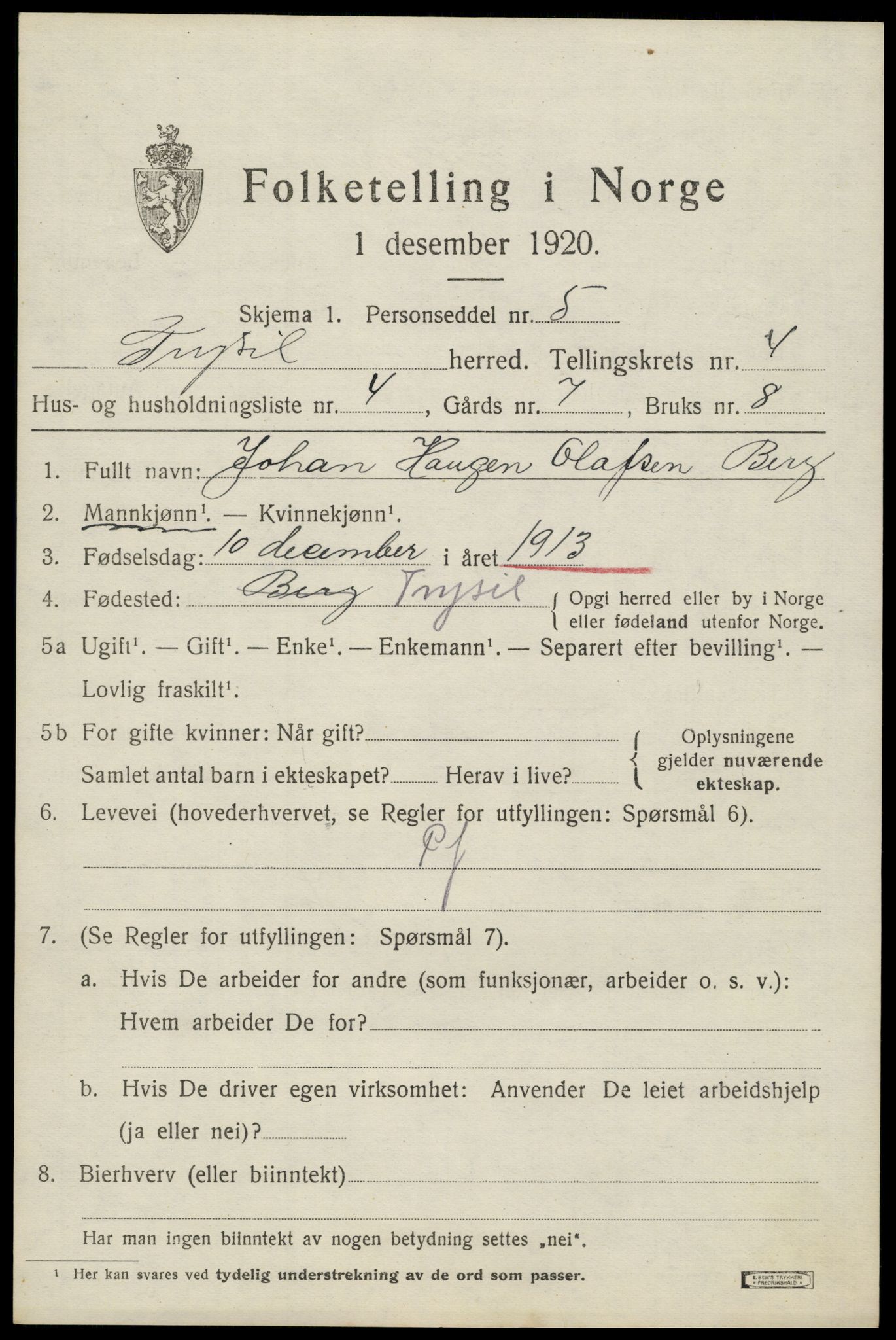 SAH, Folketelling 1920 for 0428 Trysil herred, 1920, s. 4125
