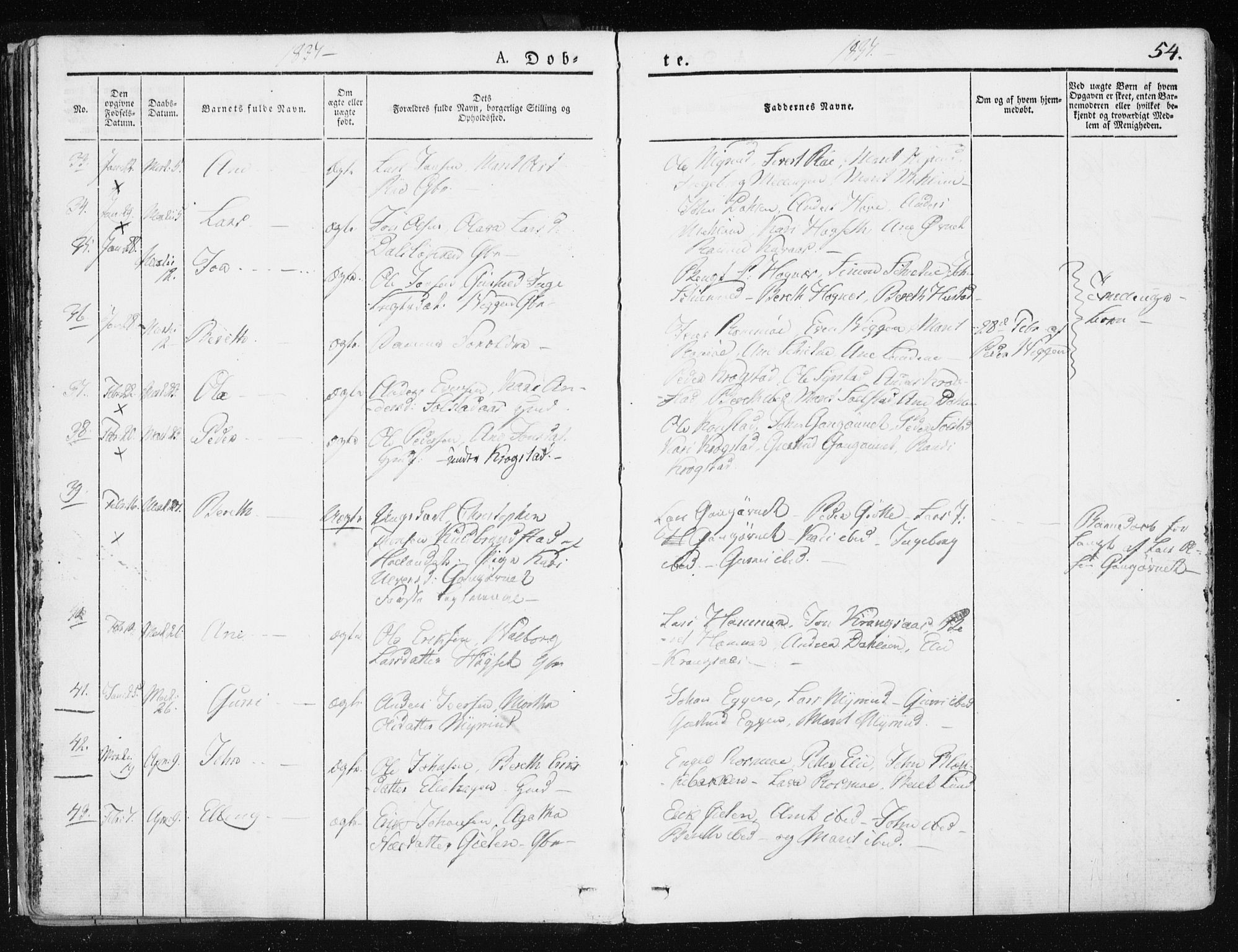 Ministerialprotokoller, klokkerbøker og fødselsregistre - Sør-Trøndelag, SAT/A-1456/665/L0771: Ministerialbok nr. 665A06, 1830-1856, s. 54