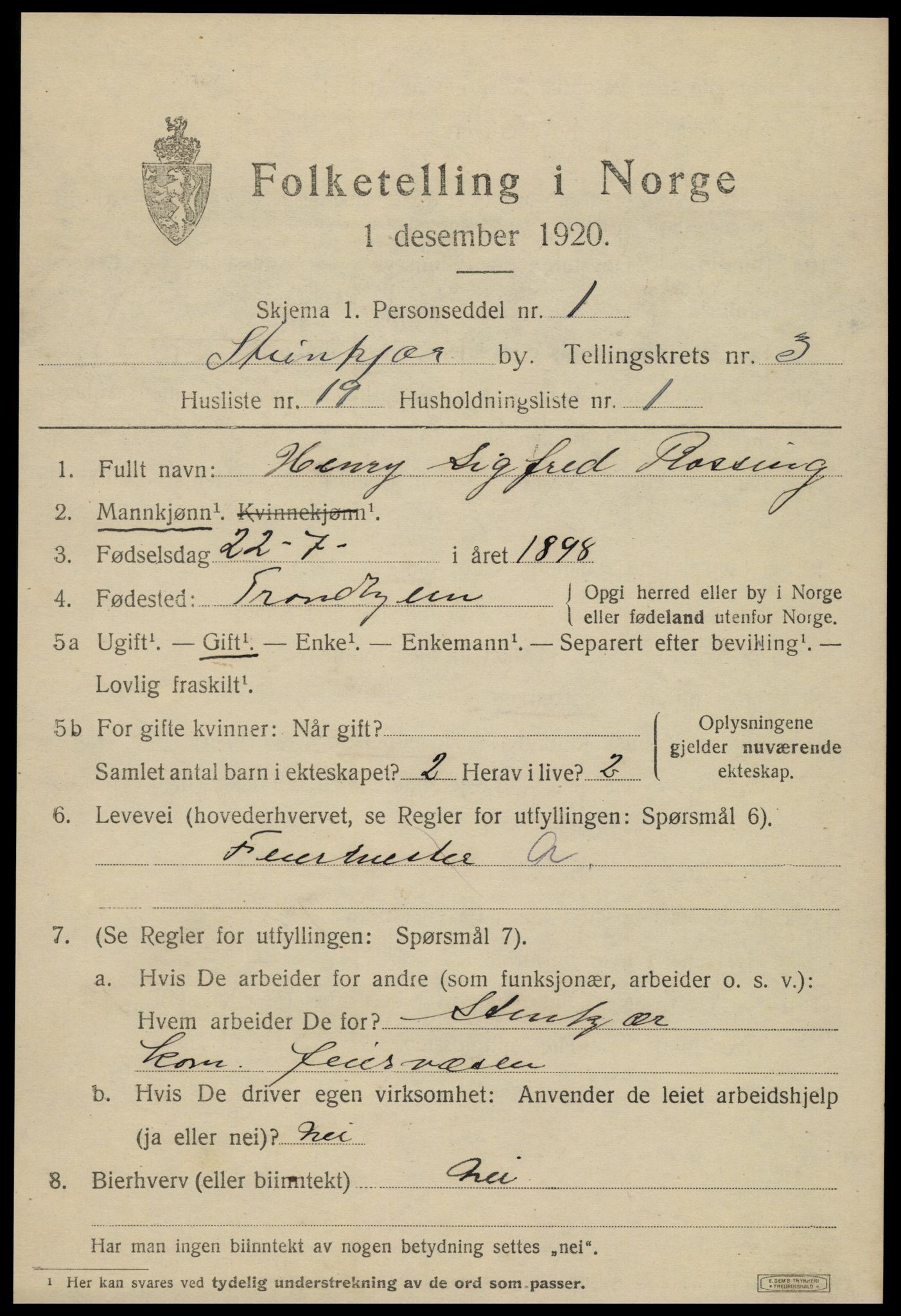 SAT, Folketelling 1920 for 1702 Steinkjer ladested, 1920, s. 6182