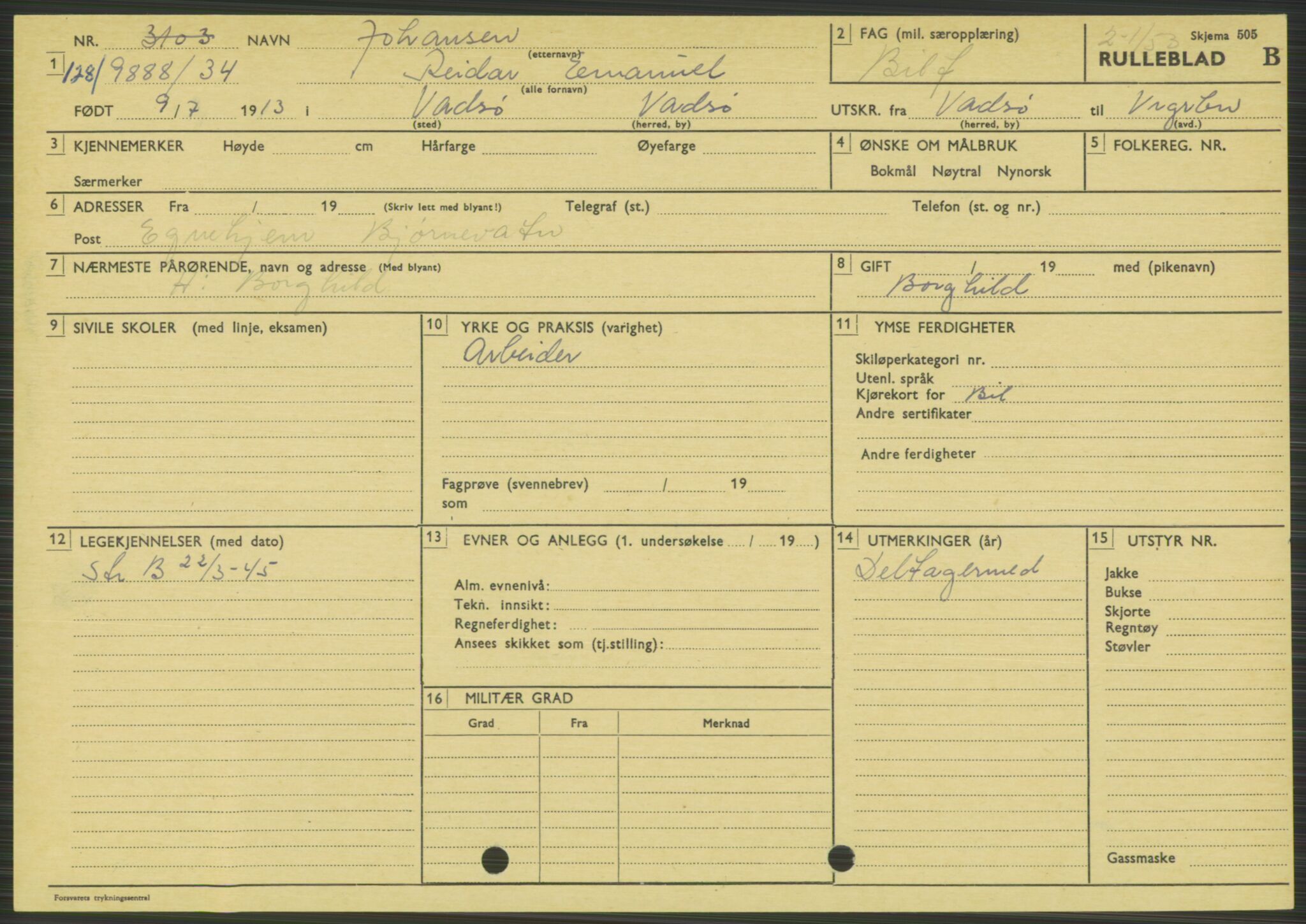 Forsvaret, Varanger bataljon, AV/RA-RAFA-2258/1/D/L0444: Rulleblad for menige født 1913-1914, 1913-1914, s. 122