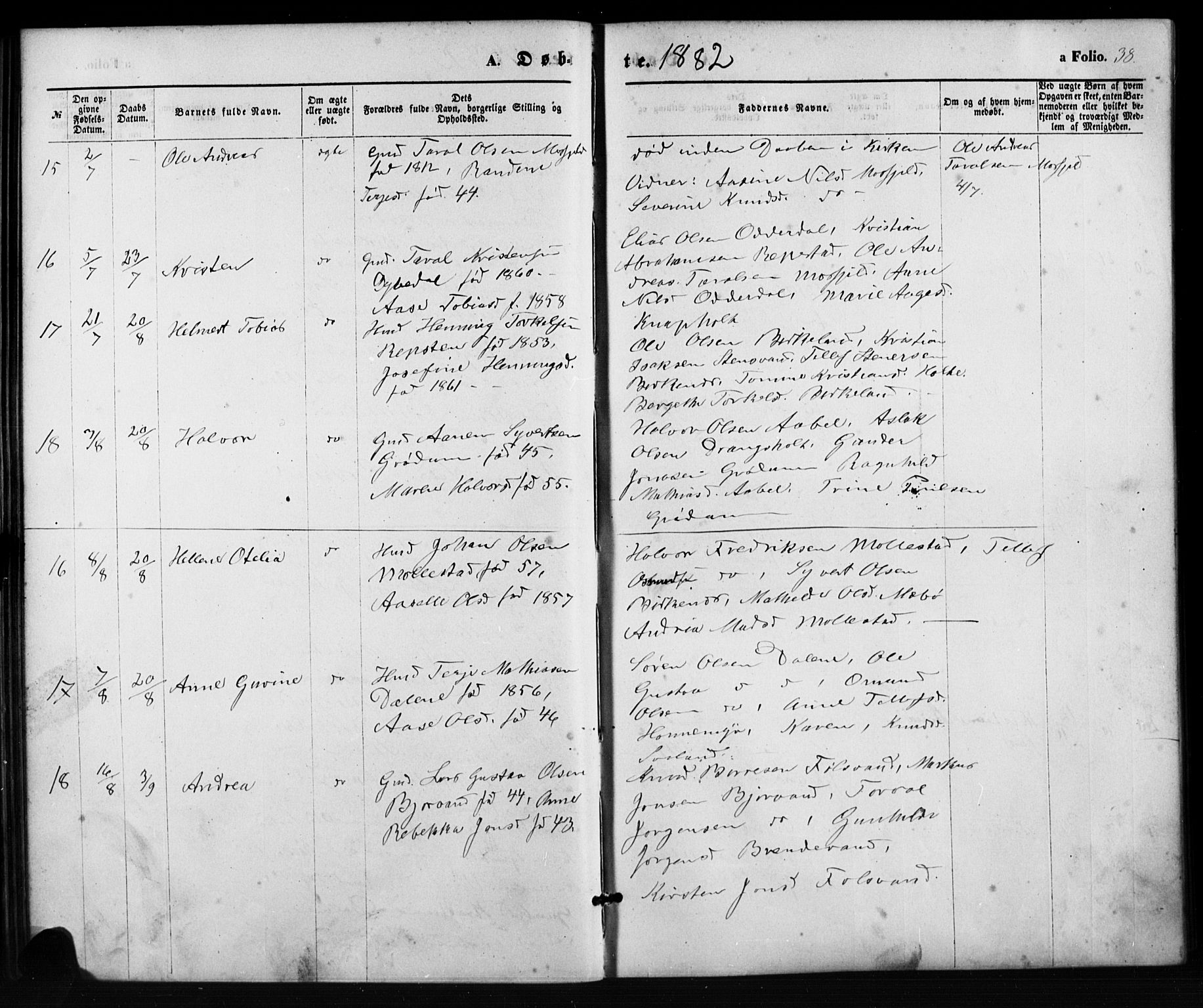Birkenes sokneprestkontor, AV/SAK-1111-0004/F/Fb/L0003: Klokkerbok nr. B 3, 1876-1892, s. 38