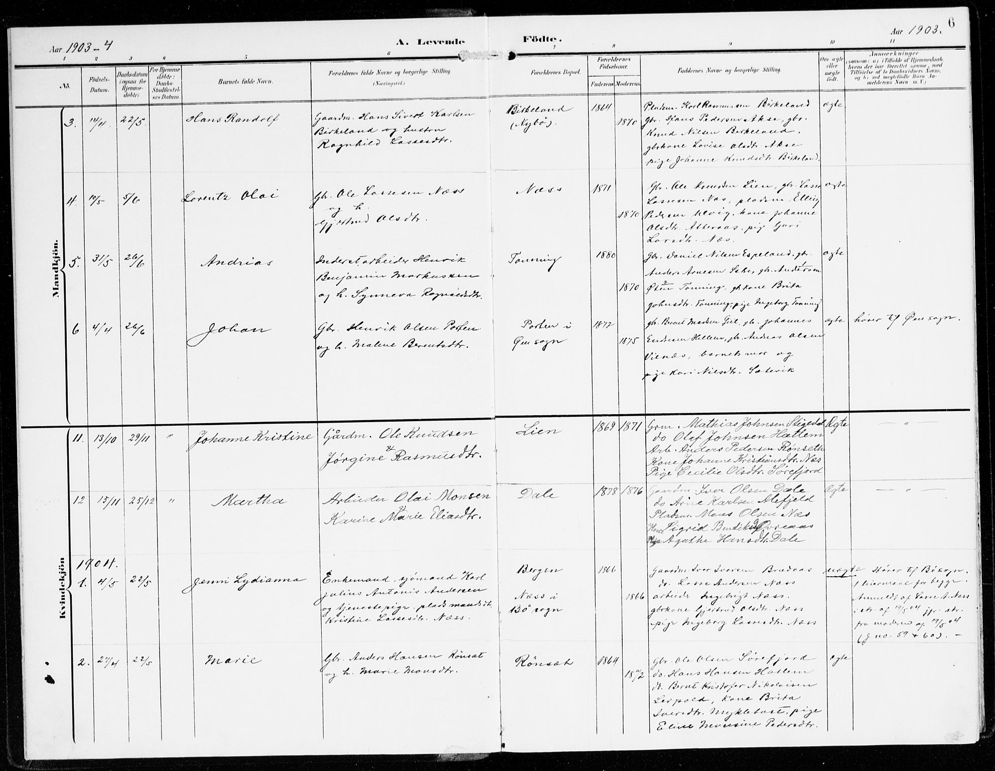 Hyllestad sokneprestembete, AV/SAB-A-80401: Ministerialbok nr. B 2, 1903-1917, s. 6
