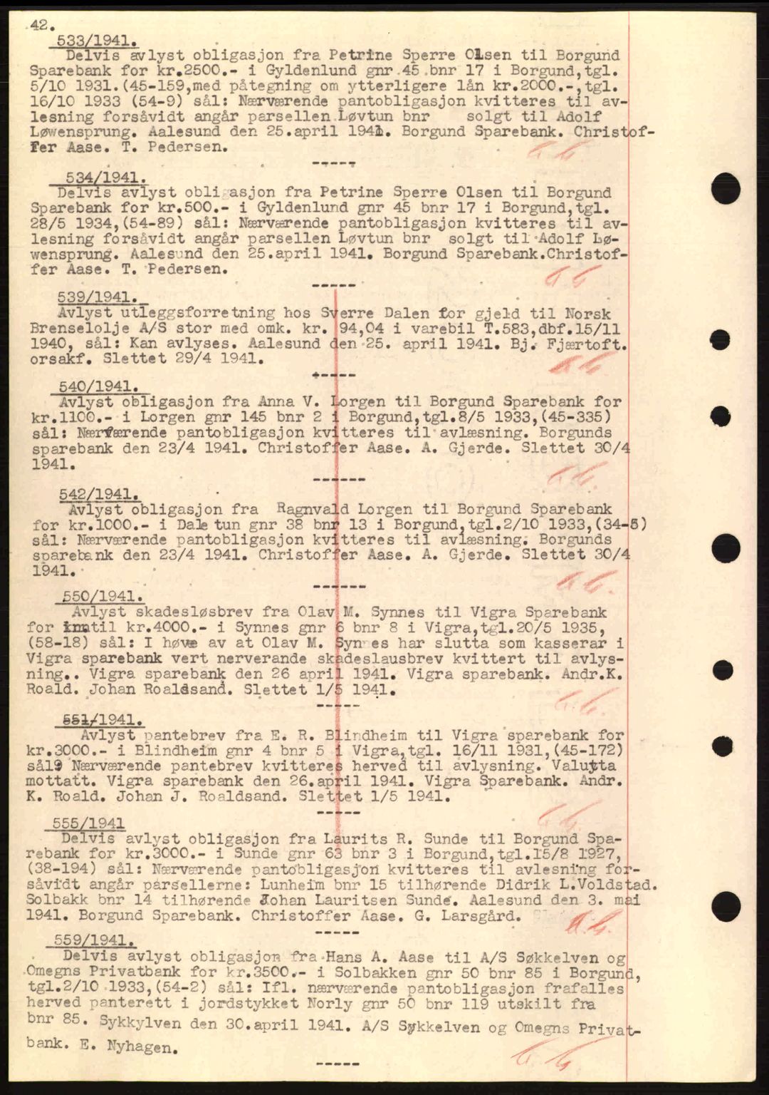 Nordre Sunnmøre sorenskriveri, SAT/A-0006/1/2/2C/2Ca: Pantebok nr. B1-6, 1938-1942, Dagboknr: 533/1941
