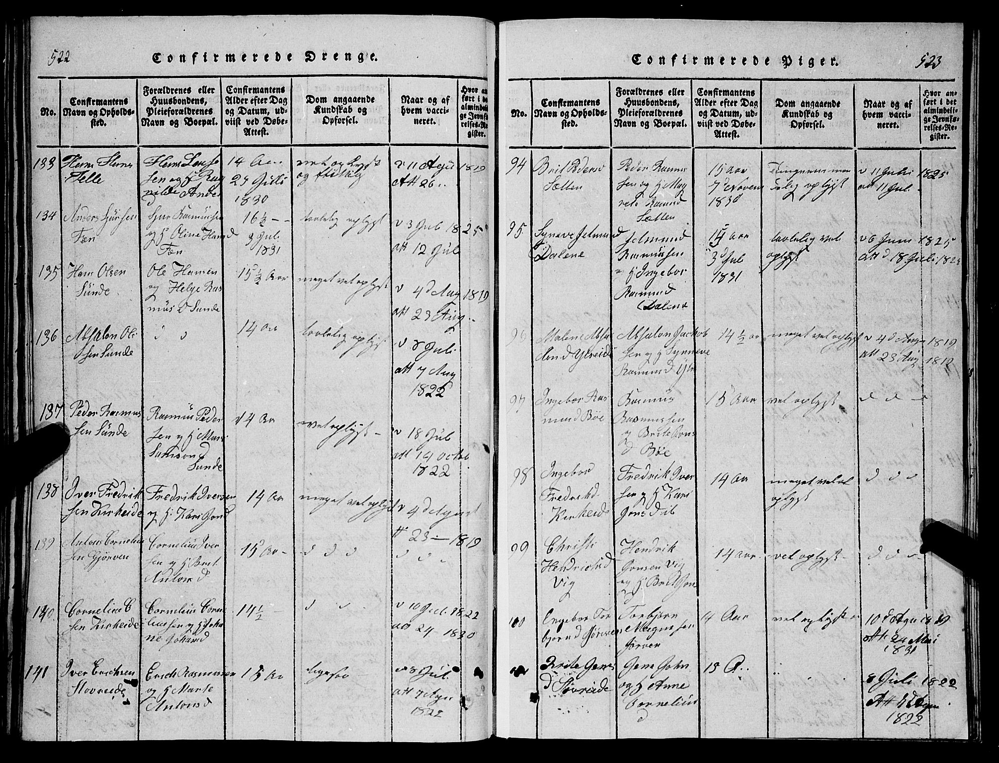 Stryn Sokneprestembete, AV/SAB-A-82501: Klokkerbok nr. C 1, 1801-1845, s. 522-523