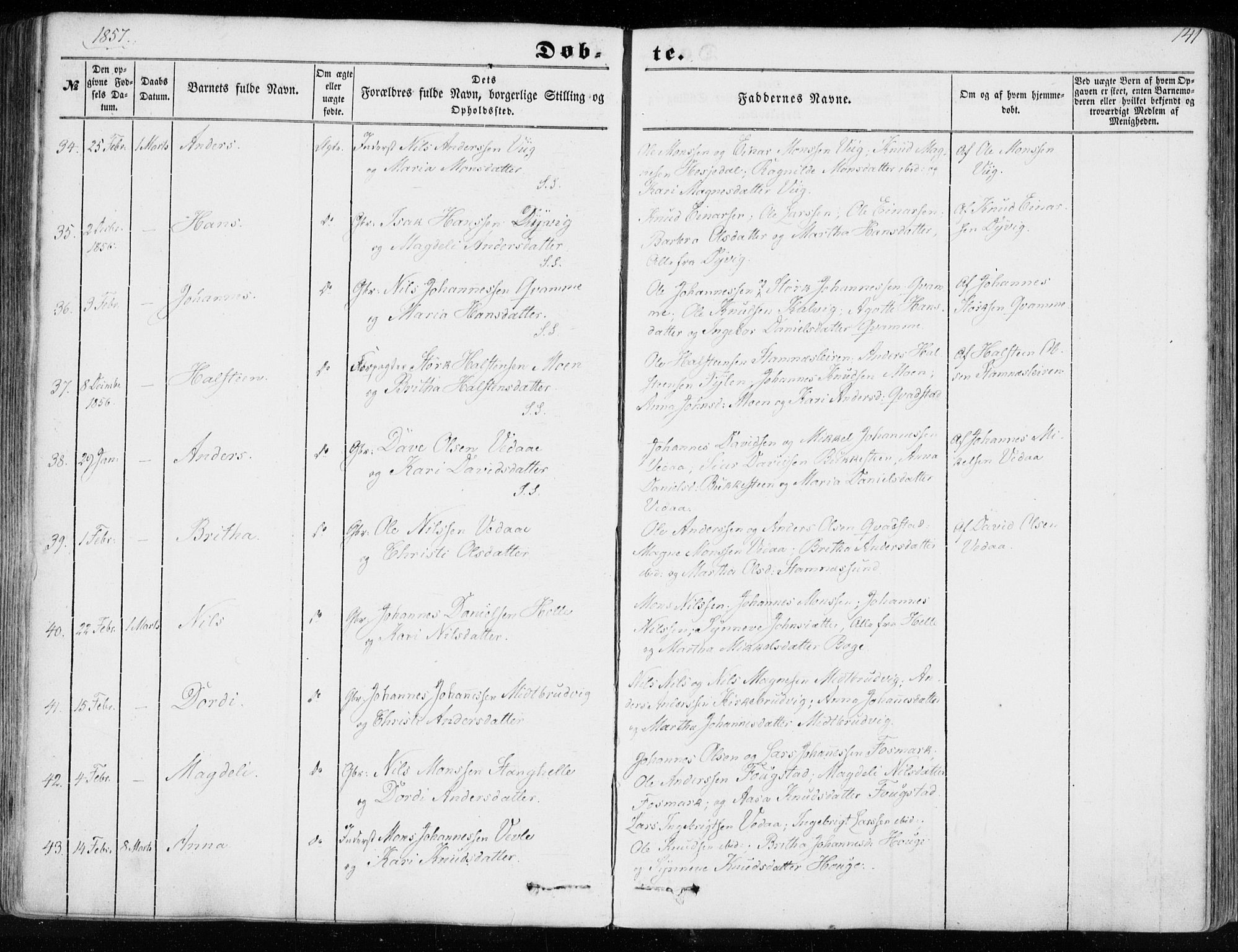 Haus sokneprestembete, AV/SAB-A-75601/H/Haa: Ministerialbok nr. A 16 I, 1848-1857, s. 141