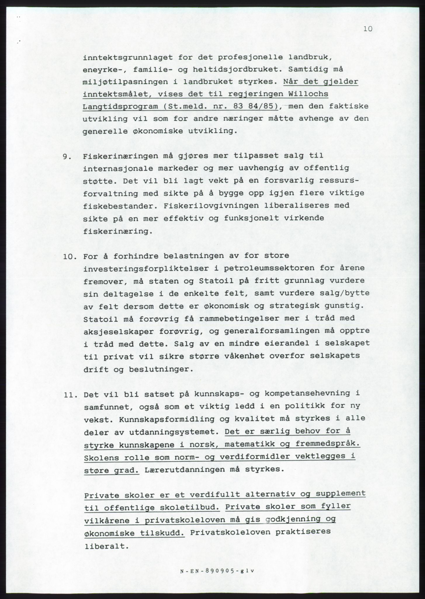 Forhandlingsmøtene 1989 mellom Høyre, KrF og Senterpartiet om dannelse av regjering, AV/RA-PA-0697/A/L0001: Forhandlingsprotokoll med vedlegg, 1989, s. 11