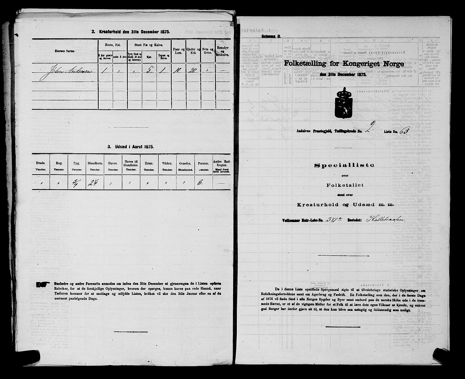 SAKO, Folketelling 1875 for 0614P Ådal prestegjeld, 1875, s. 444