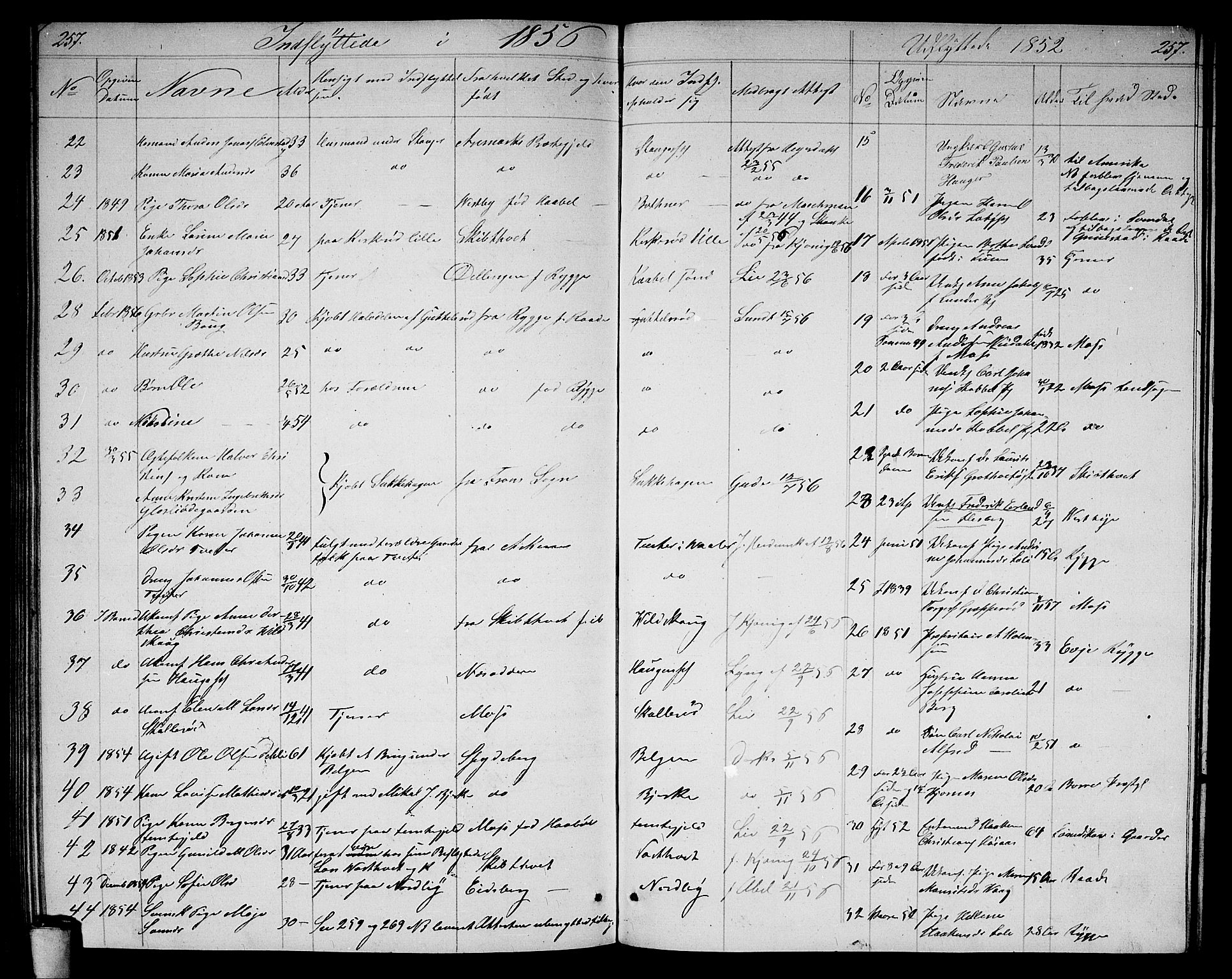 Våler prestekontor Kirkebøker, AV/SAO-A-11083/G/Ga/L0002: Klokkerbok nr. I 2, 1839-1860, s. 257
