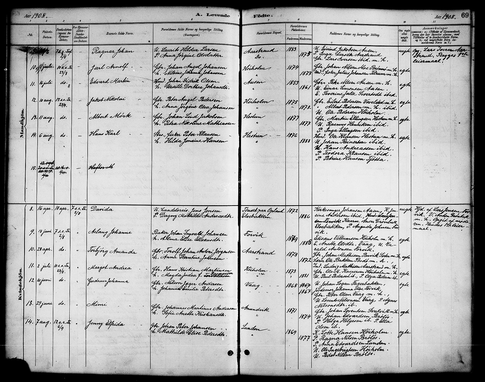 Ministerialprotokoller, klokkerbøker og fødselsregistre - Nordland, AV/SAT-A-1459/819/L0277: Klokkerbok nr. 819C03, 1888-1917, s. 69