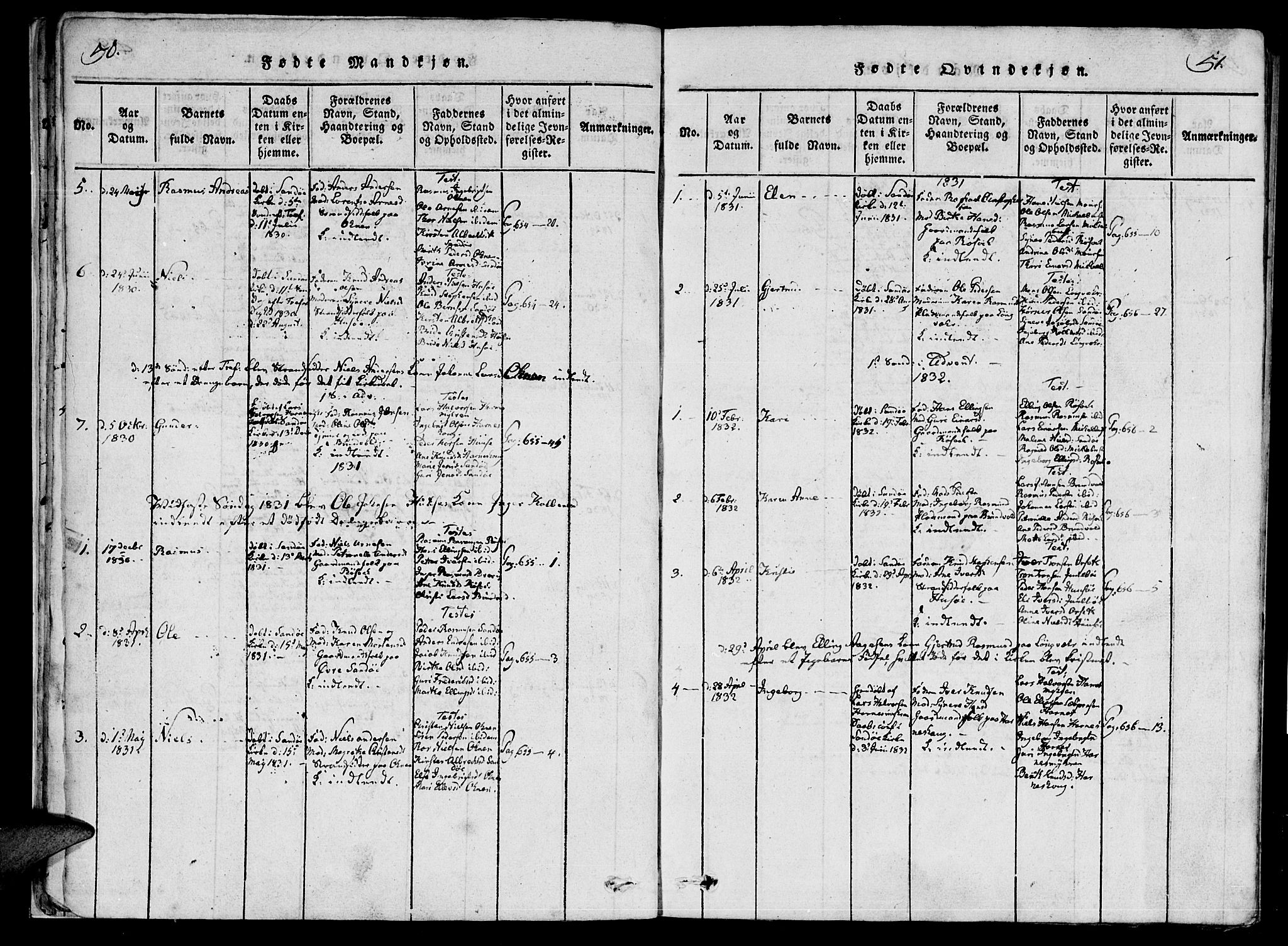 Ministerialprotokoller, klokkerbøker og fødselsregistre - Møre og Romsdal, AV/SAT-A-1454/561/L0727: Ministerialbok nr. 561A01, 1817-1858, s. 50-51