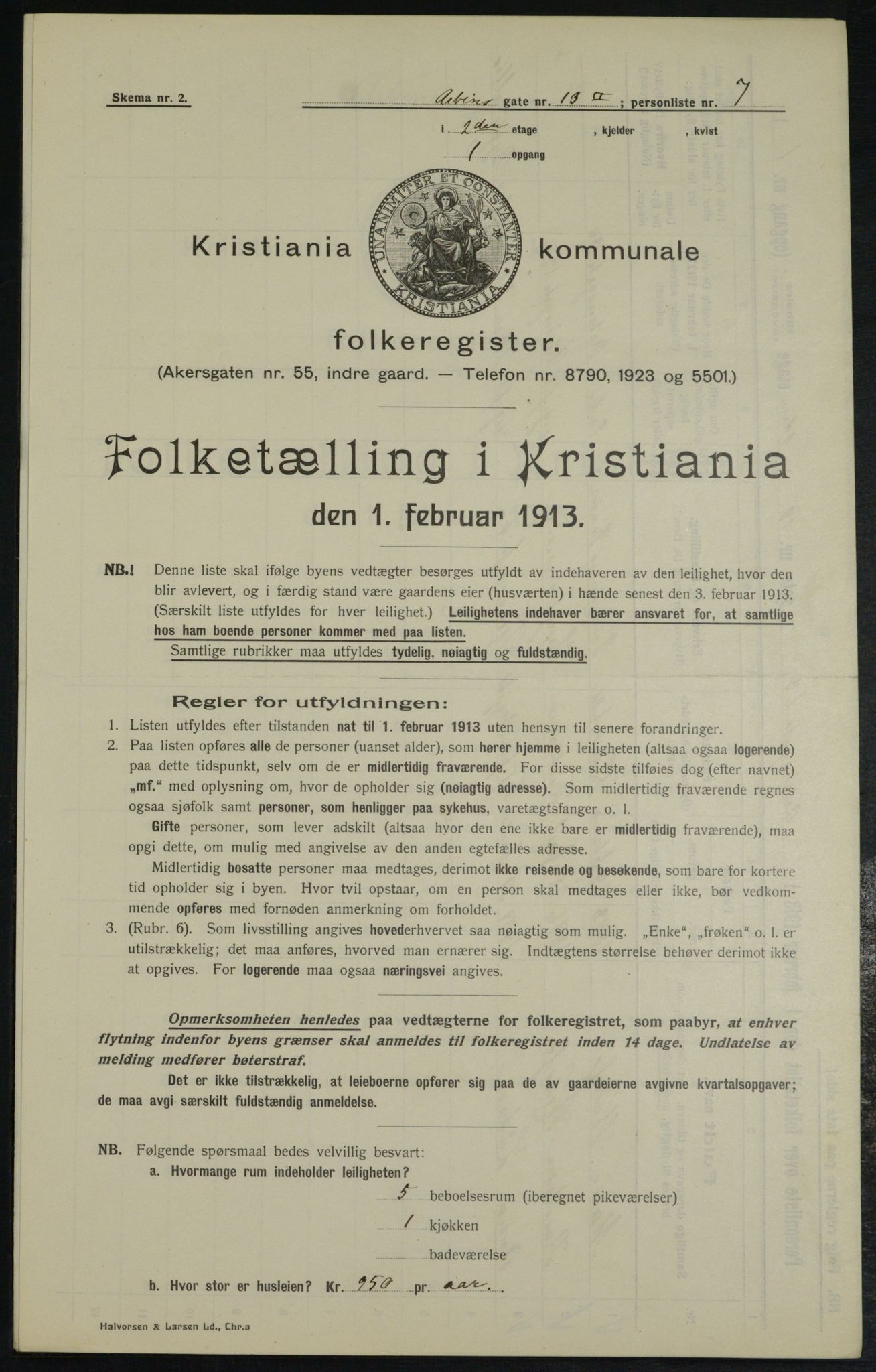 OBA, Kommunal folketelling 1.2.1913 for Kristiania, 1913, s. 1611